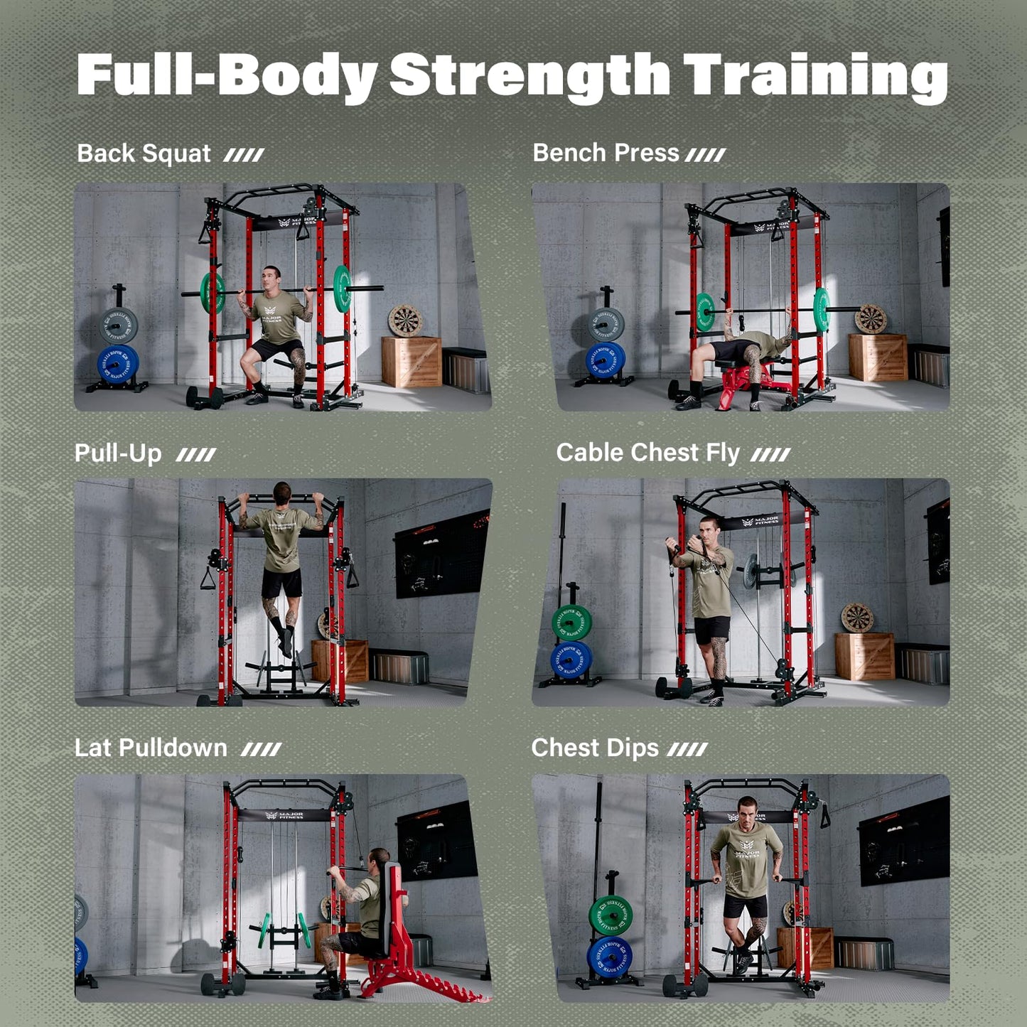 MAJOR FITNESS Drone1 Power Cage - Multi-Function Power Rack for Home Gym (Power Cage Only, Red)
