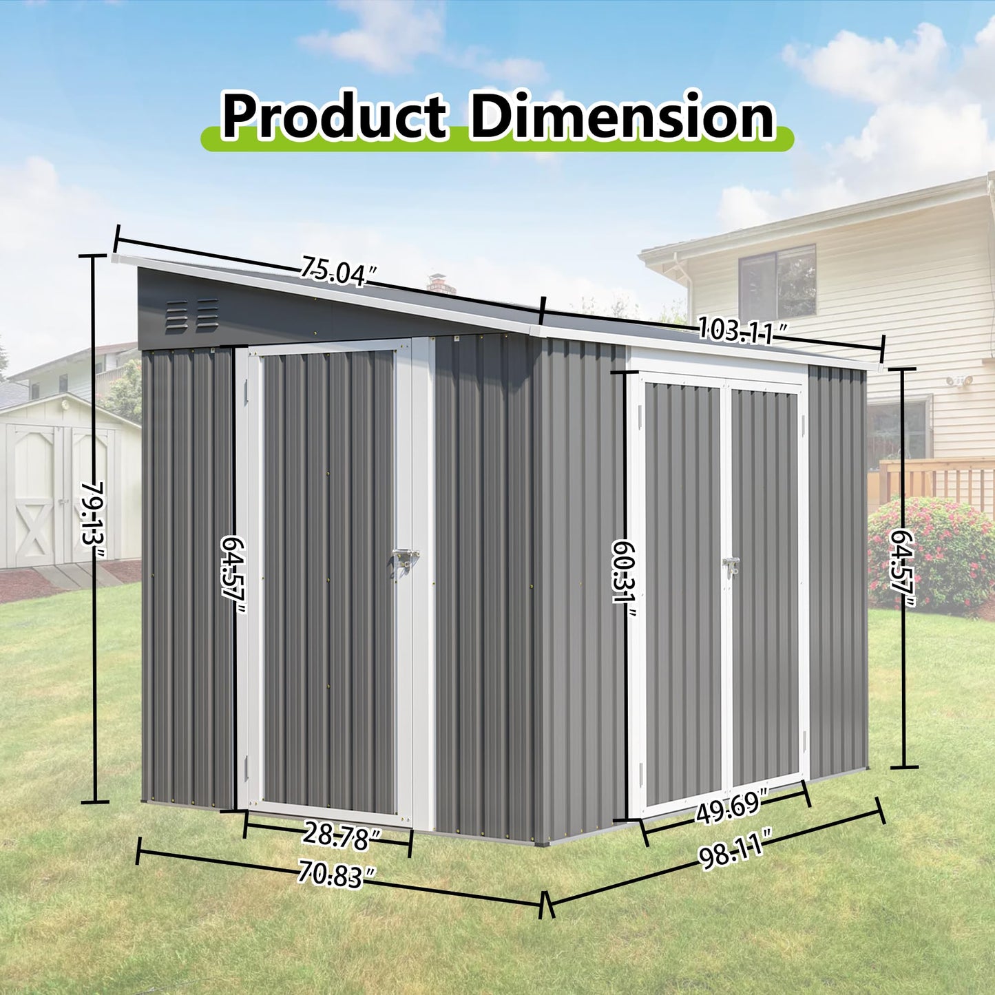 Jaxilyn 6x8FT Lean to Sheds Metal Outdoor Storage Shed with Floor Frame,Large Tool&Lawn Mower Shed with Two Lockable Doors for Garden Backyard Patio Storage,Outside Waterproof Storage Shed