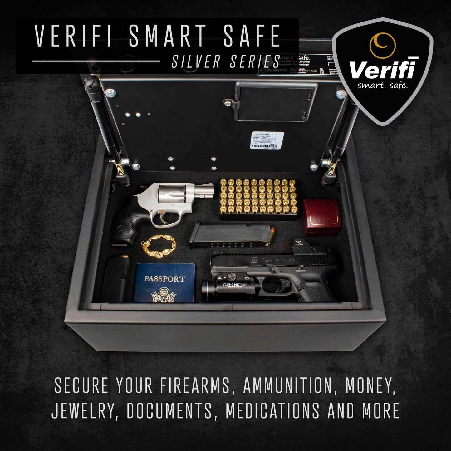 Verifi Smart S3800 Biometric Safe with FBI-Certified Fingerprint Sensor, Audible Alarm, 22 Pound, Black