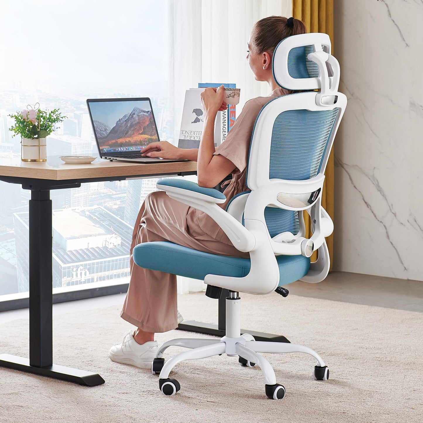 TRALT Office Chair Ergonomic Desk Chair, 330 LBS Home Mesh Office Desk Chairs with Wheels, Comfortable Gaming Chairs (Sky Blue)