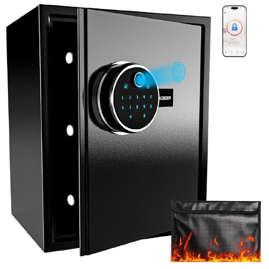XDeer 1.7 Cu.Ft Smart Biometric Gun Safe with Fireproof Bag, Home Security Safe Box with Adjustable Racks,Quick-Access Fingerprint Safe,Small Safes for Home Money Medicines Jewelry Valuables 1PCS