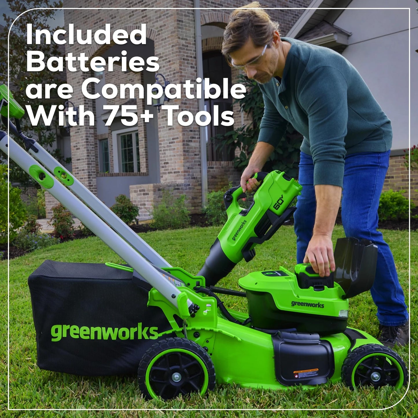 Greenworks 60V 21” Dual-Blade Self-Propelled Lawn Mower with (2) 5.0 Ah Batteries & Rapid Charger