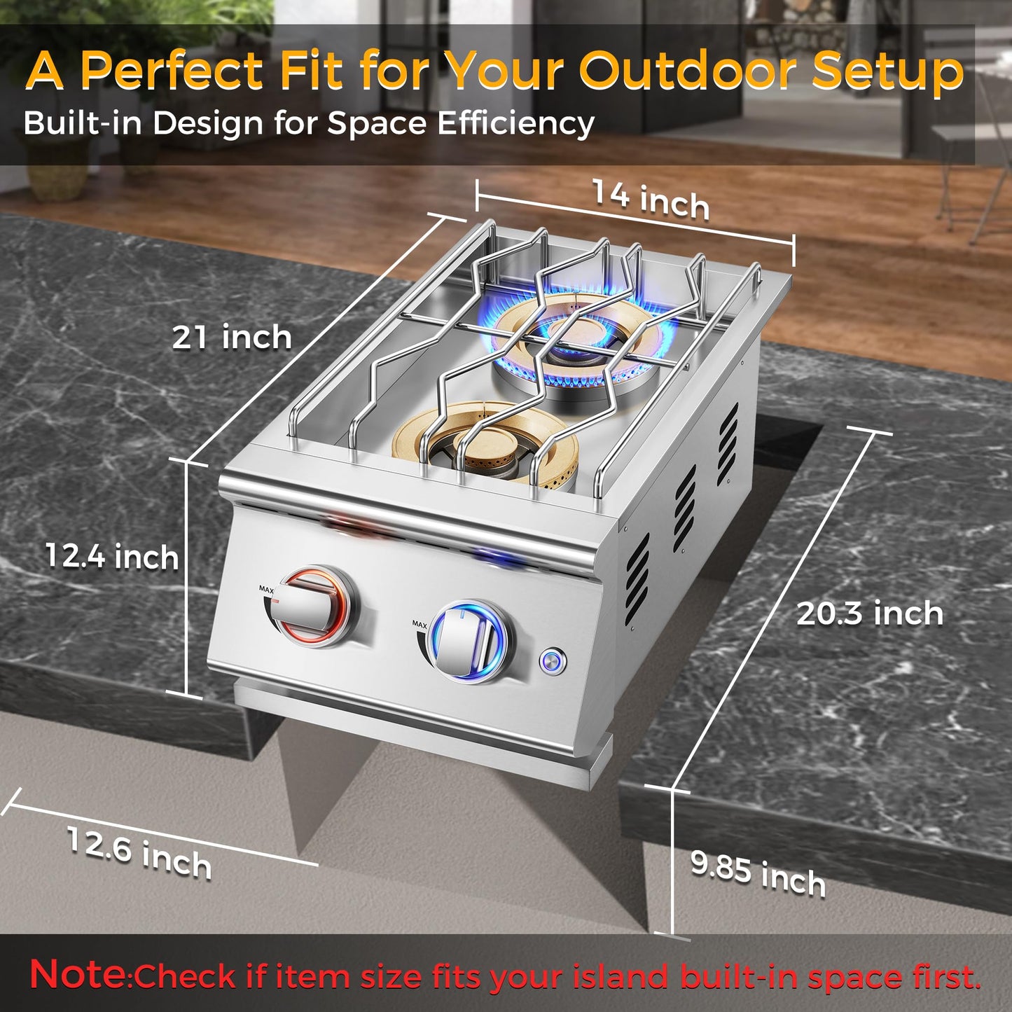 Huishenplus Grilling Side Burners for Outdoor Kitchen, 2 * 18,000BTU Natural Gas Side Burner,Convertible to Liquid Propane, Duty Heavy 304 Stainless Steel, Double Burner for BBQ Island Gril, Gold