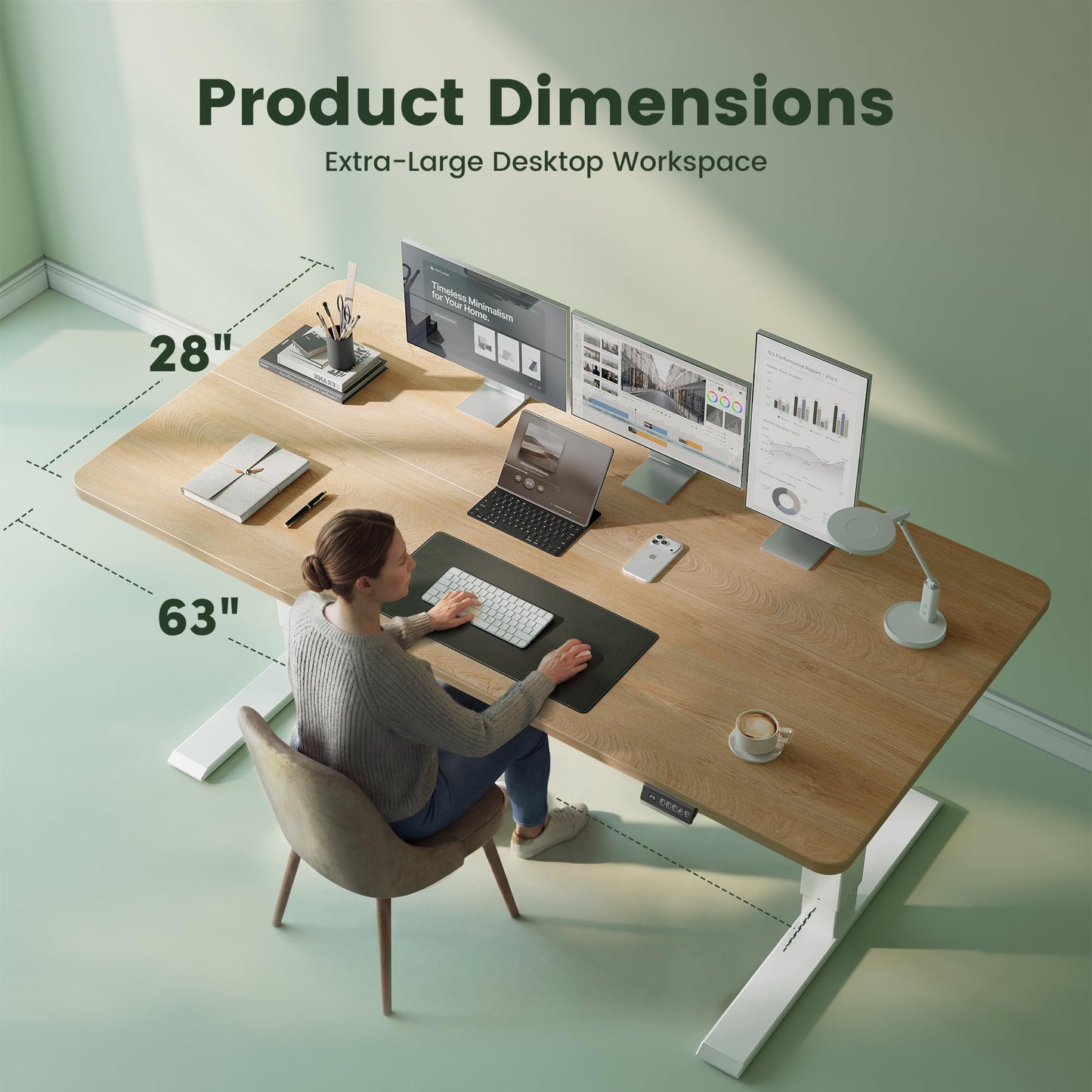 CubiCubi Standing Desk, 63 x 28 Inches Electric Height Adjustable Computer Desk, Sit Stand up Home Office Desk with Memory Presets, Maple