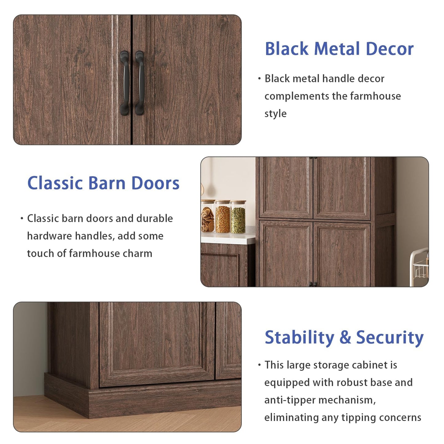 Tradare 71'' Tall Pantry Cabinet, Farmhouse Kitchen Pantry Storage Cabinet with Barn Door and Adjustable Shelves, Rustic Wood Freestanding Cupboard Storage Organizer for Kitchen, Dining Room, Brown