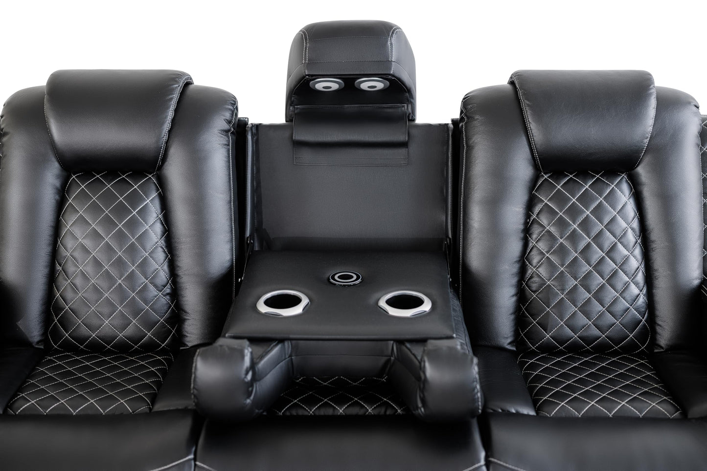 Ball & Cast Power Recliner Sofa Set Leather Reclining Couch Home Theater Seating 3PCS Recliner Couch Loveseat & Chair Sets with Coffee Table,Reading Light,Cup Holders for Home Theater,Living Room
