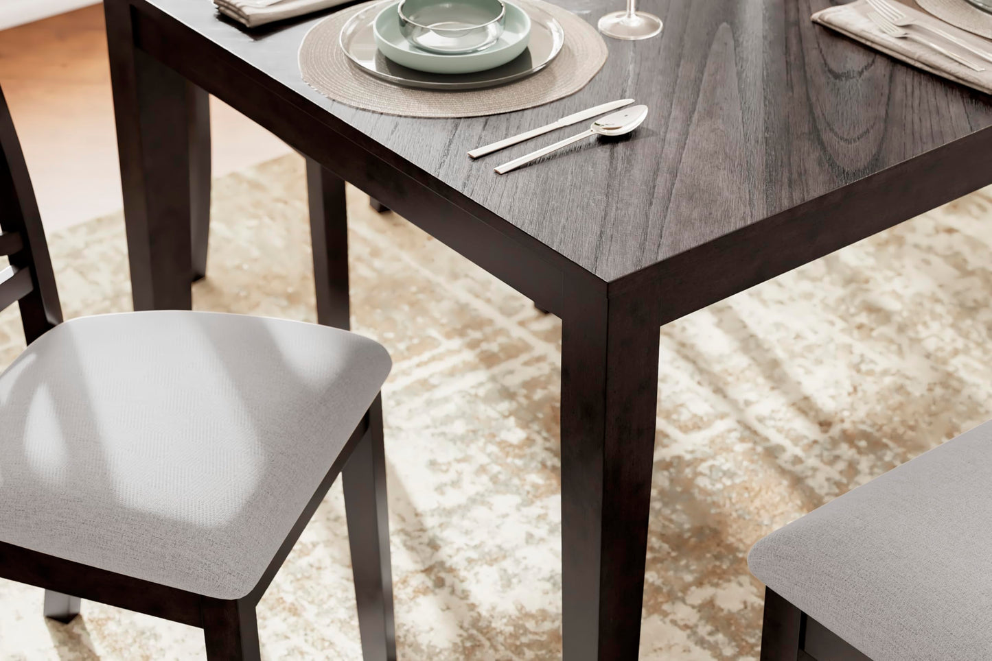 Signature Design by Ashley Langwest Dining Room Table Set, 4 Upholstered Chairs and Bench, Seats 6, Cushioned Seats, Wood, Cherry Brown