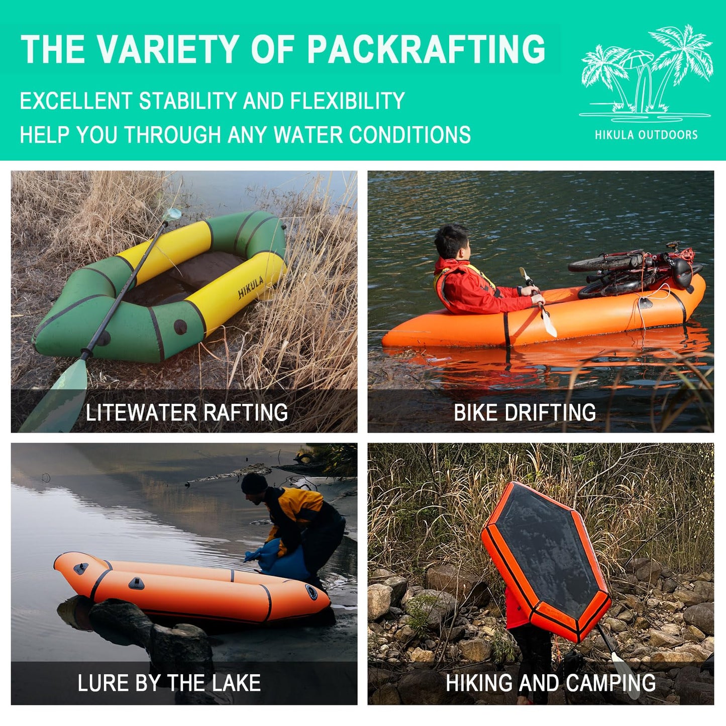 HIKULA Inflatable Lightweight TPU PackRaft Eco-Friendly White Water Rafting Micro Inflatable Kayak Canoe Carry Bag Included