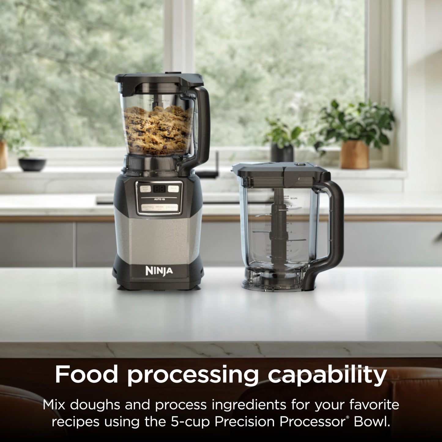 Ninja Blender, Compact Kitchen System, 1200W, 3 Functions for Smoothies, Dough & Frozen Drinks with Auto-IQ, 72-oz.* Blender Pitcher, 40-oz. Processor Bowl & 18-oz. Single-Serve Cup, Grey, AMZ493BRN