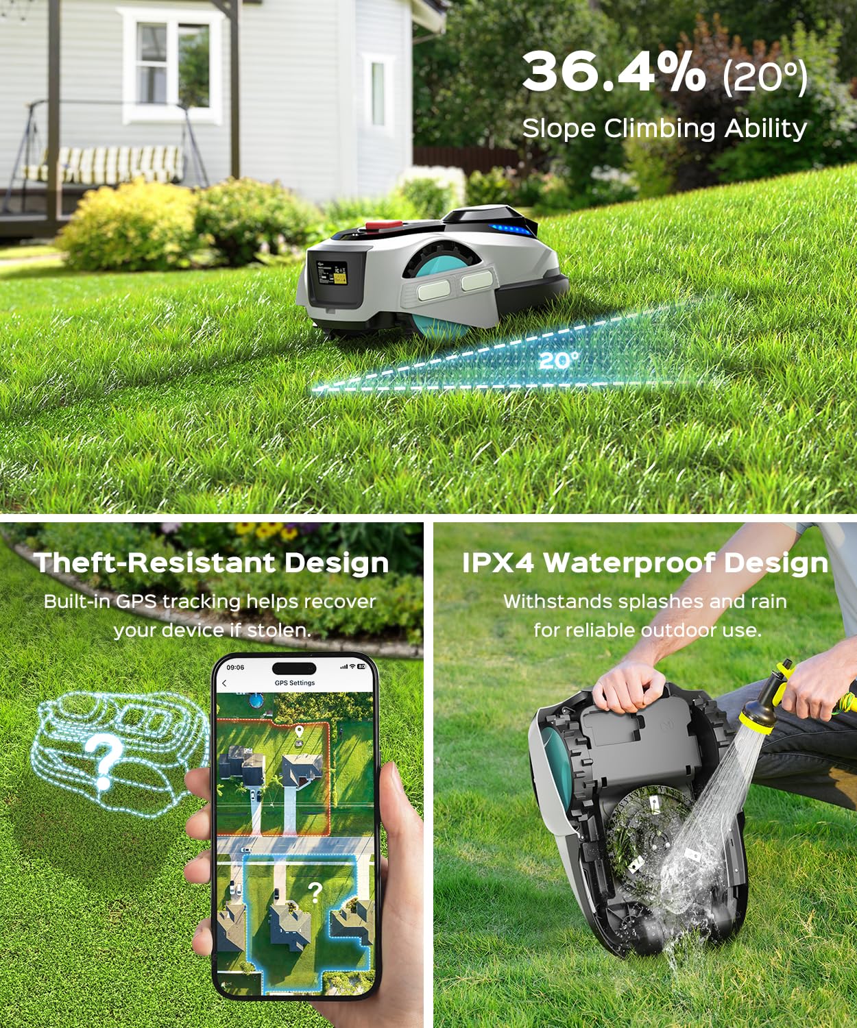 YARDCARE N1600 PRO Robot Lawn Mower, Wireless Design with RTK+Vision Navigation, 0.4 Acre Coverage, APP Smart Control Robot Lawn Mower, Multi-Zone Mowing, Curved Path, Adjustable Cutting Height