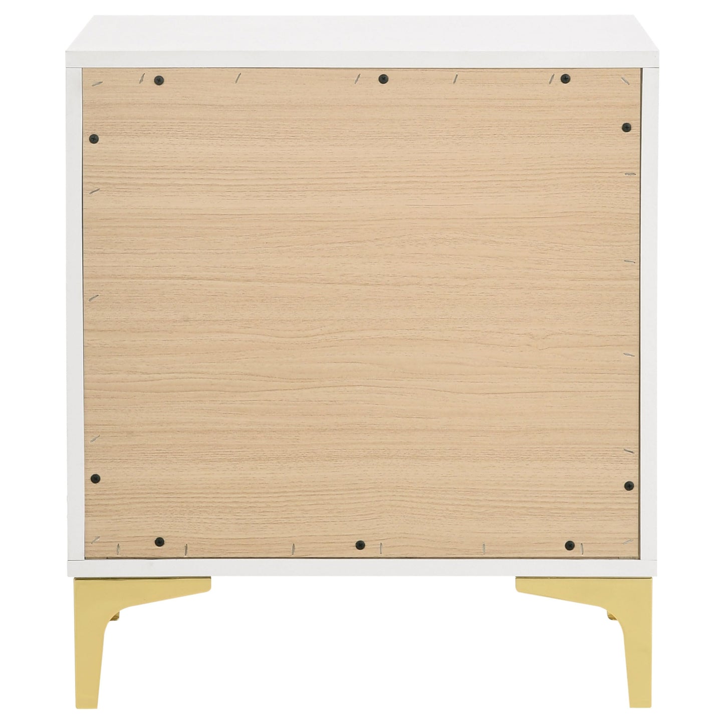 Coaster Home Furnishings Kendall 2-Drawer Contemporary Nightstand Bedroom Storage Cabinet Bedside Table Engineered Wood Eco-Friendly Laminate with Gold Metal Legs and Handles White 224402