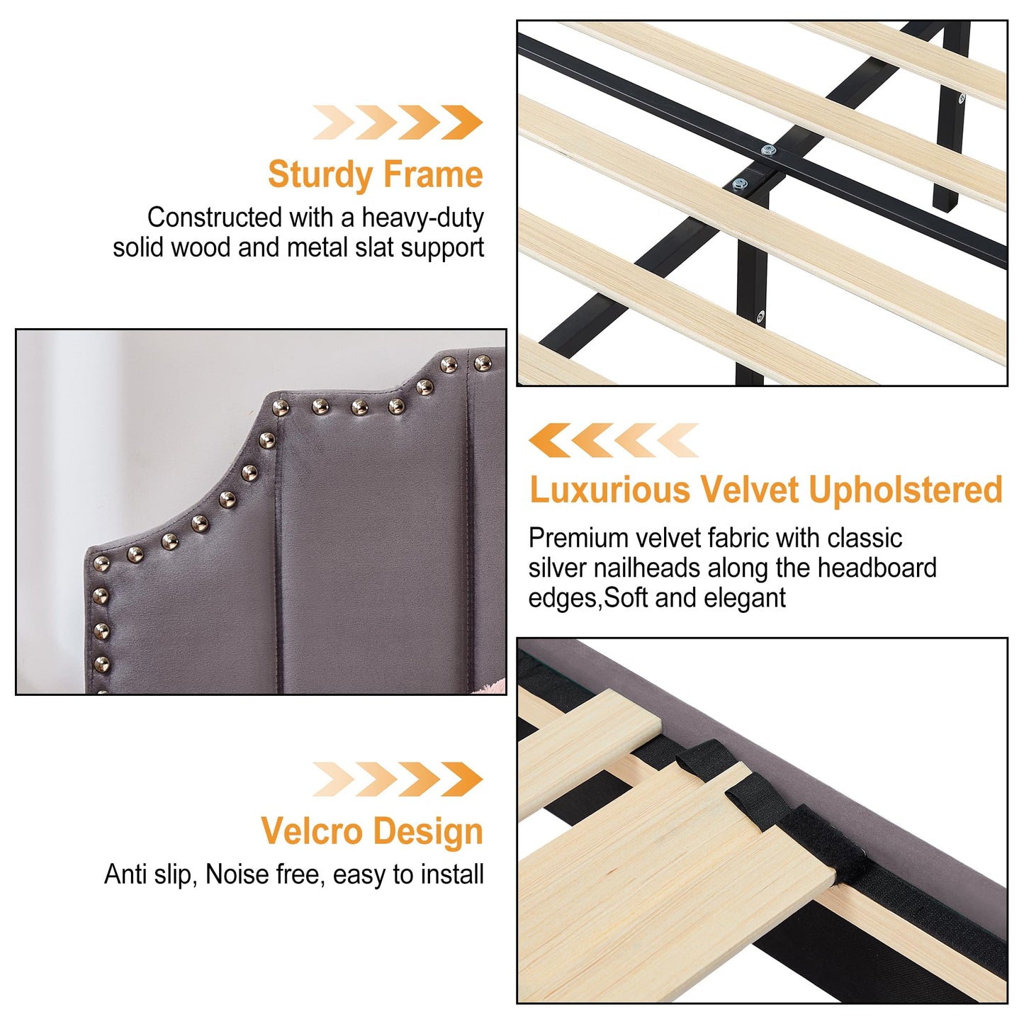 VECELO Queen Velvet Upholstered Platform Bed Frame with 4 Rollers Storage Drawers,Queen Size Bed with Tufted Height Adjustable Headboard,Wooden Slats/No Box Spring Needed/Easy Assembly