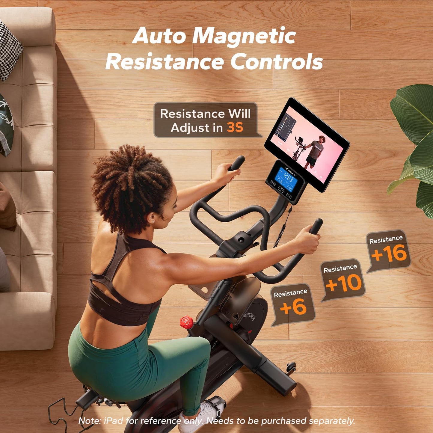 Merach Magnetic Exercise Bike for Home Gym, Low Noise Stationary Bike with Soft Seat Cushion, Indoor Workout Bike with 350 lbs Weight Capacity, Spinning Bike with Self-Developed App, Tablet Mount