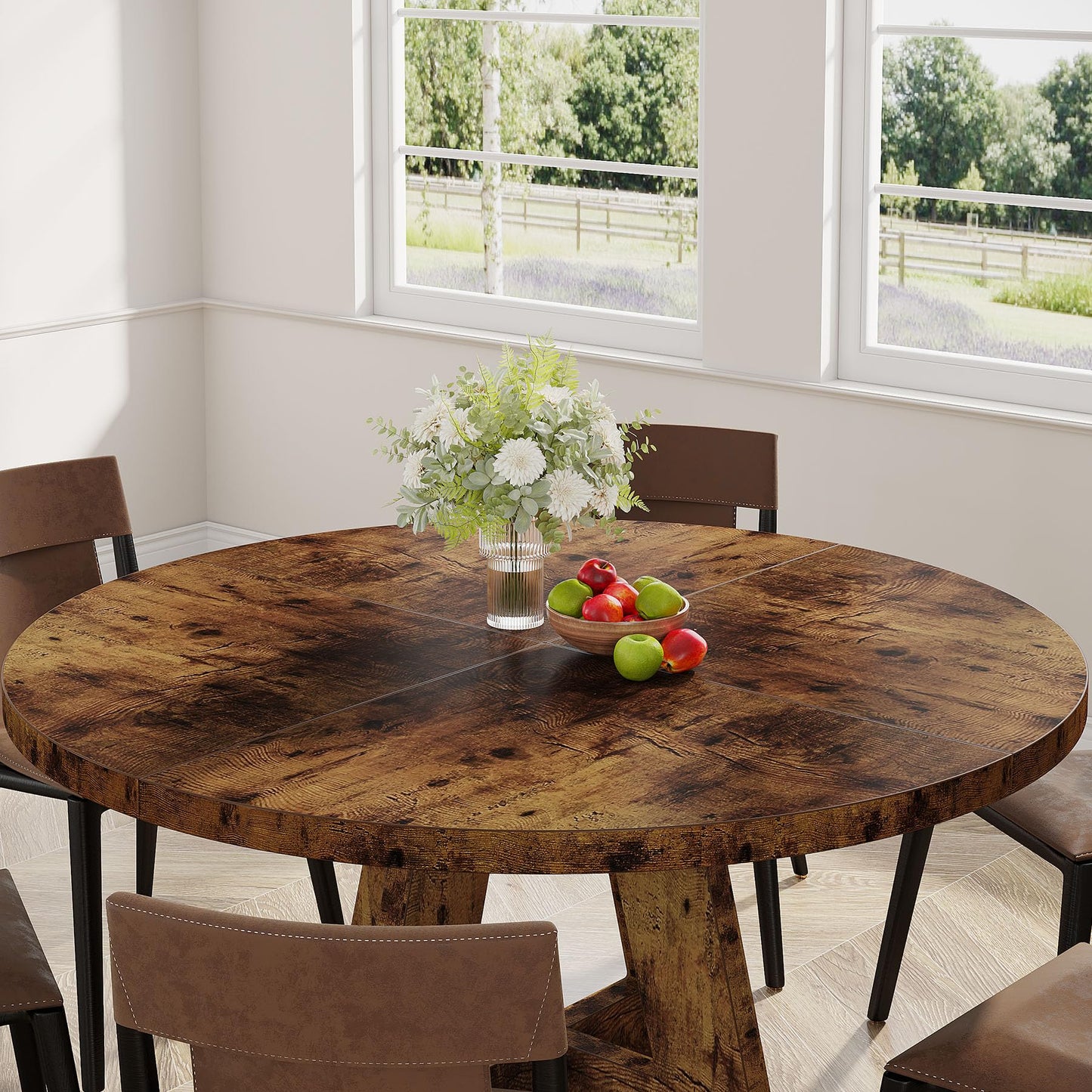 Tribesigns 47 inch Round Dining Table Wood Kitchen Table for Dining Room, 47" Dinner Room Tables for 4-6, Farmhouse Accent Furniture with Wooden Tabletop and Cross Base, Vintage
