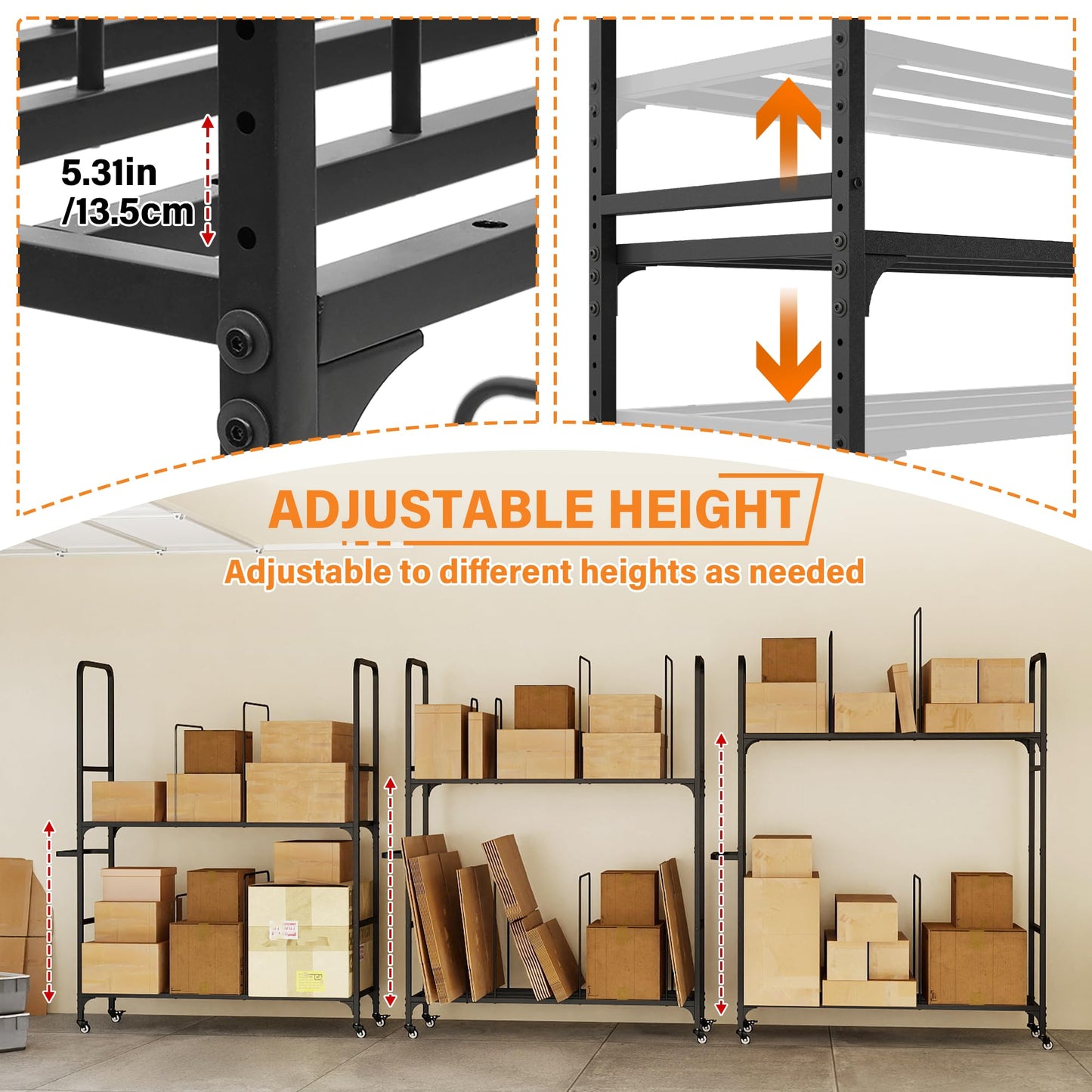 2-Tier Carton Stand, Metal Cardboard Box Organizer, Rolling Cardboard Box Stand, Heavy Duty Carton Storage Cart with Dividers, Shipping Boxes Cart with Wheels for Commercial Home Supermarket Warehouse