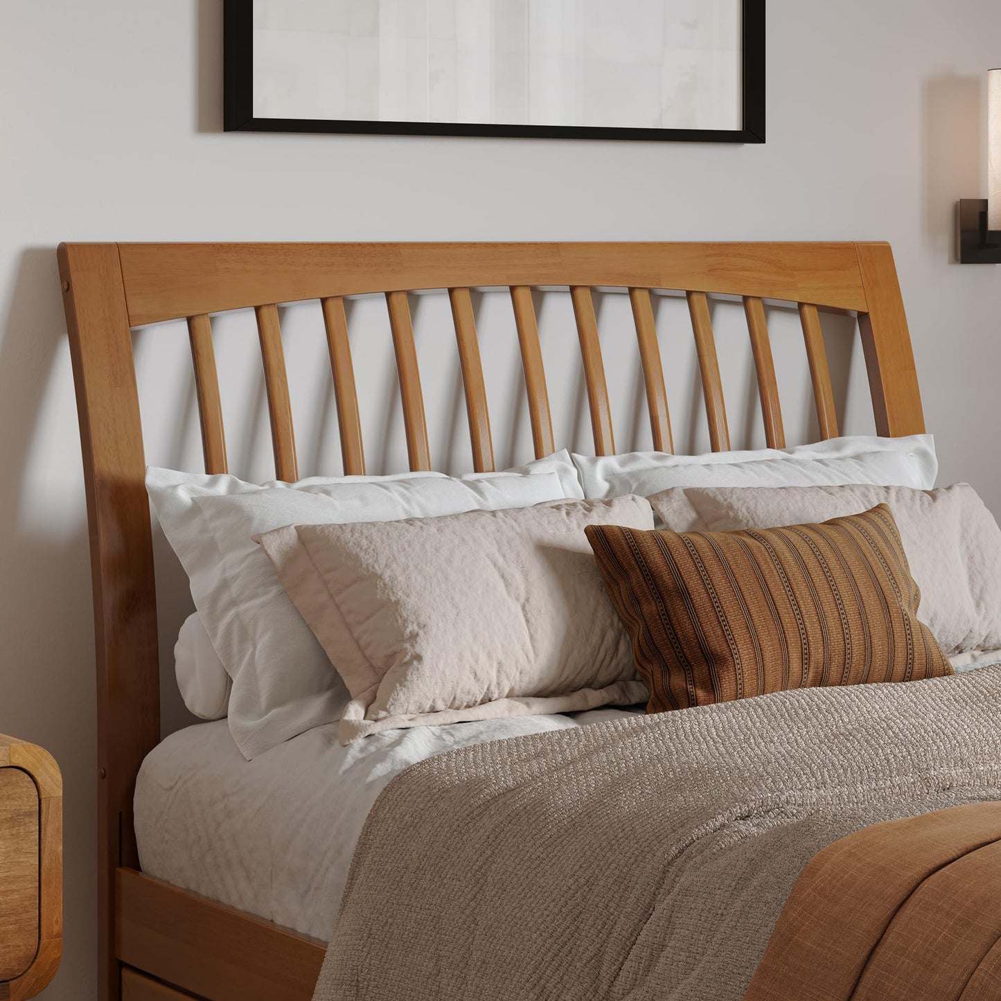AFI, Roslyn Full Platform Bed with Panel Footboard and Storage Drawers, Light Toffee