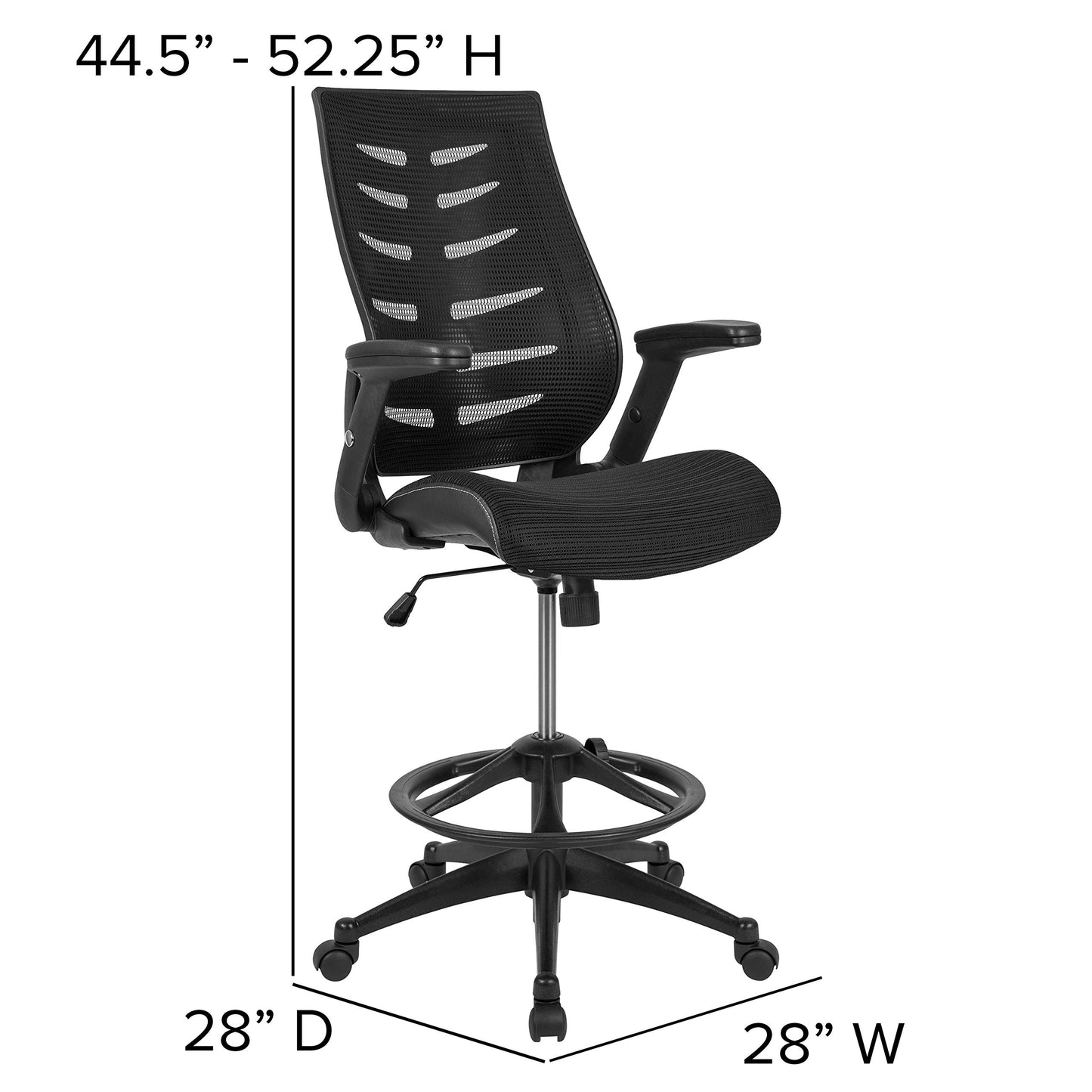 Flash Furniture Kale High-Back Ergonomic Mesh Office Chair with Flip-Up Arms and Adjustable Foot Ring, Spine-Back Tall Executive Swivel Chair, Black