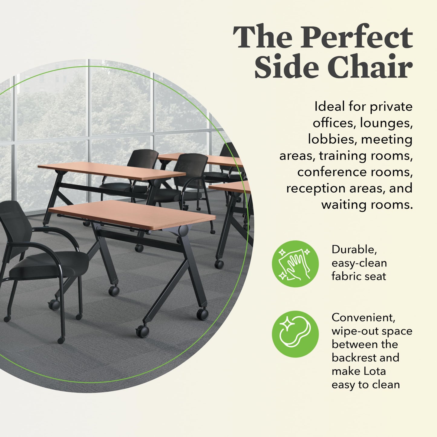 HON Lota Mesh Office Chair with Arms and Casters, Guest and Conference Desk Chair for Reception Areas, Waiting Rooms, and Offices, Fabric Seat, Stackable Design, Black