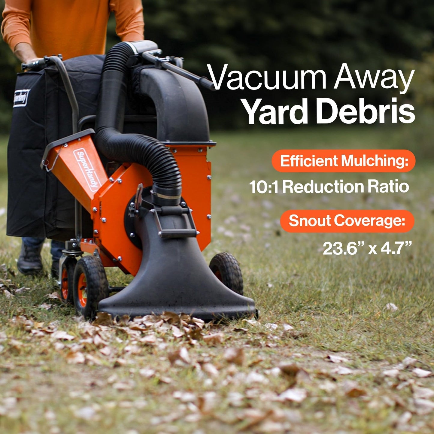 SuperHandy Leaf Vacuum & Wood Chipper 7HP 209cc Gas Engine, 10:1 Mulch Ratio, 6-Bushel Collection Bag, 13.4" Impeller, Walk-Behind Vacuum Mulcher with Castor Wheels for Lawn & Yard Cleanup