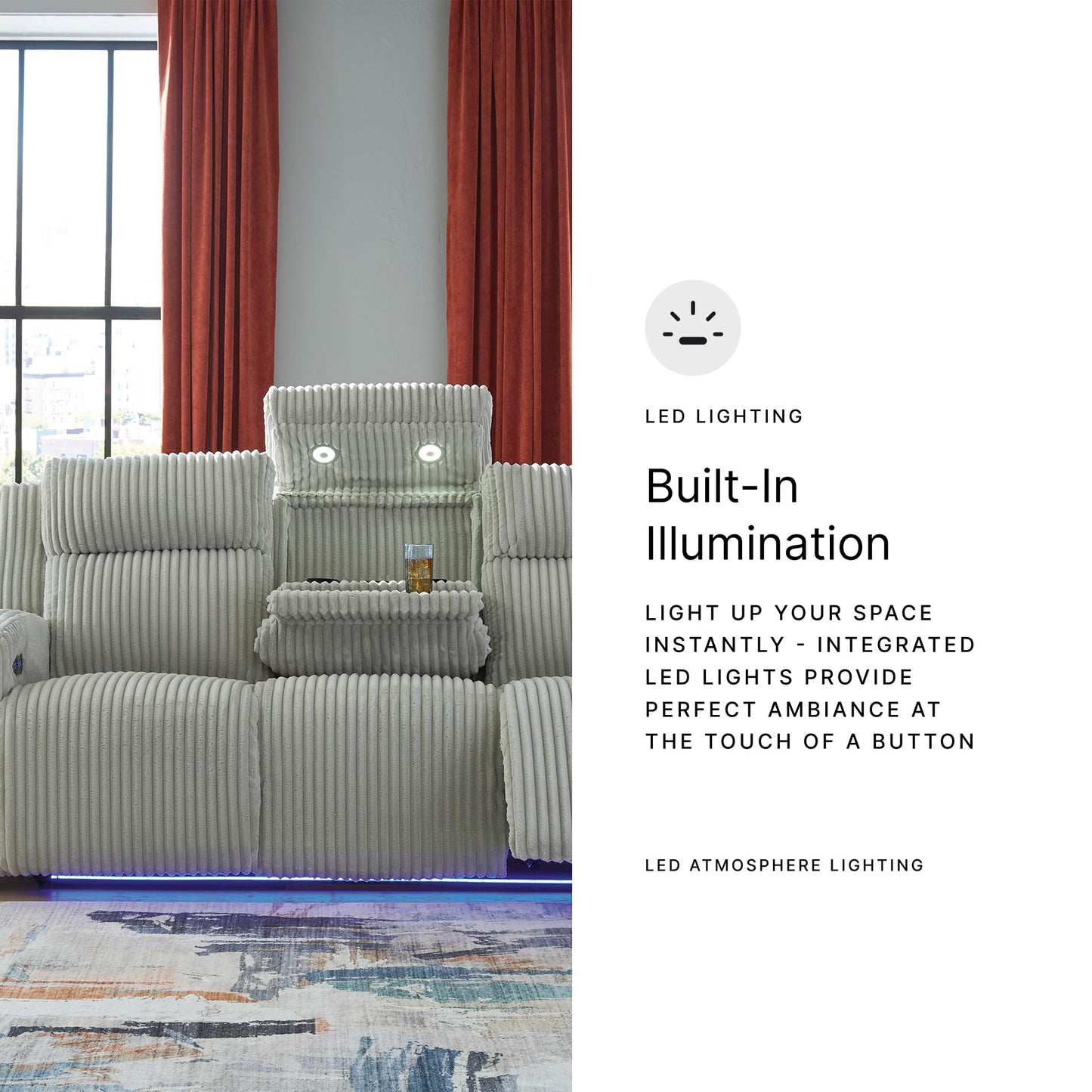 Signature Design by Ashley Broad Cove Modern Power Reclining Sofa with Drop Down Table, Audio Sound System and Adjustable Headrest, White