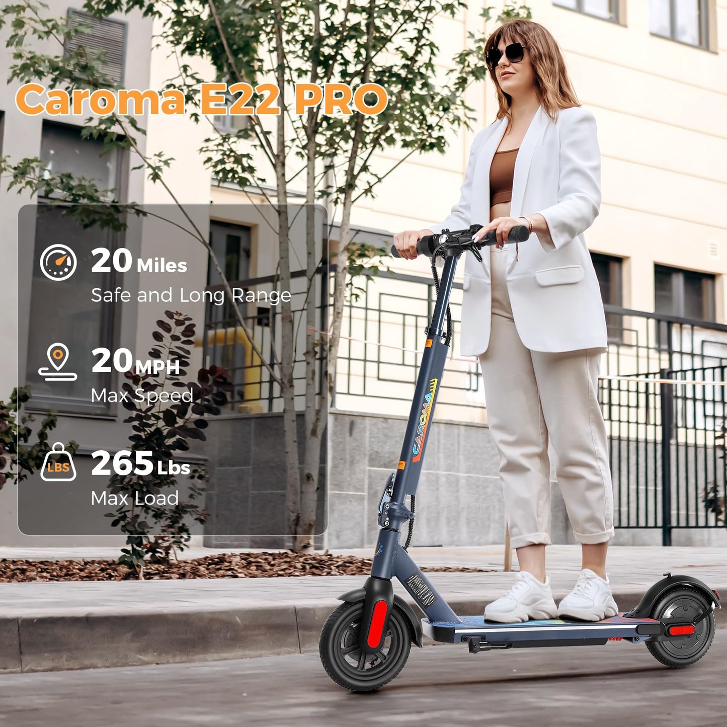 Caroma Adult Electric Scooter 350W, Max 20 Miles & 20 Mph, 9" Big Tires Electric Scooters Adults, Height Adjustable E Scooter for Adults, Foldable Commuting Scooter Electric, 265Lbs Load, Blue