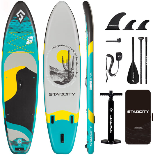 Starcity 11'*33"*6" Blow Up Paddle Board, Inflatable Paddle Board, Spacious and Stable, Anti Slip and Easy to Operate, Large Size Suitable for Single Person/Family/Pet Use, Green Black