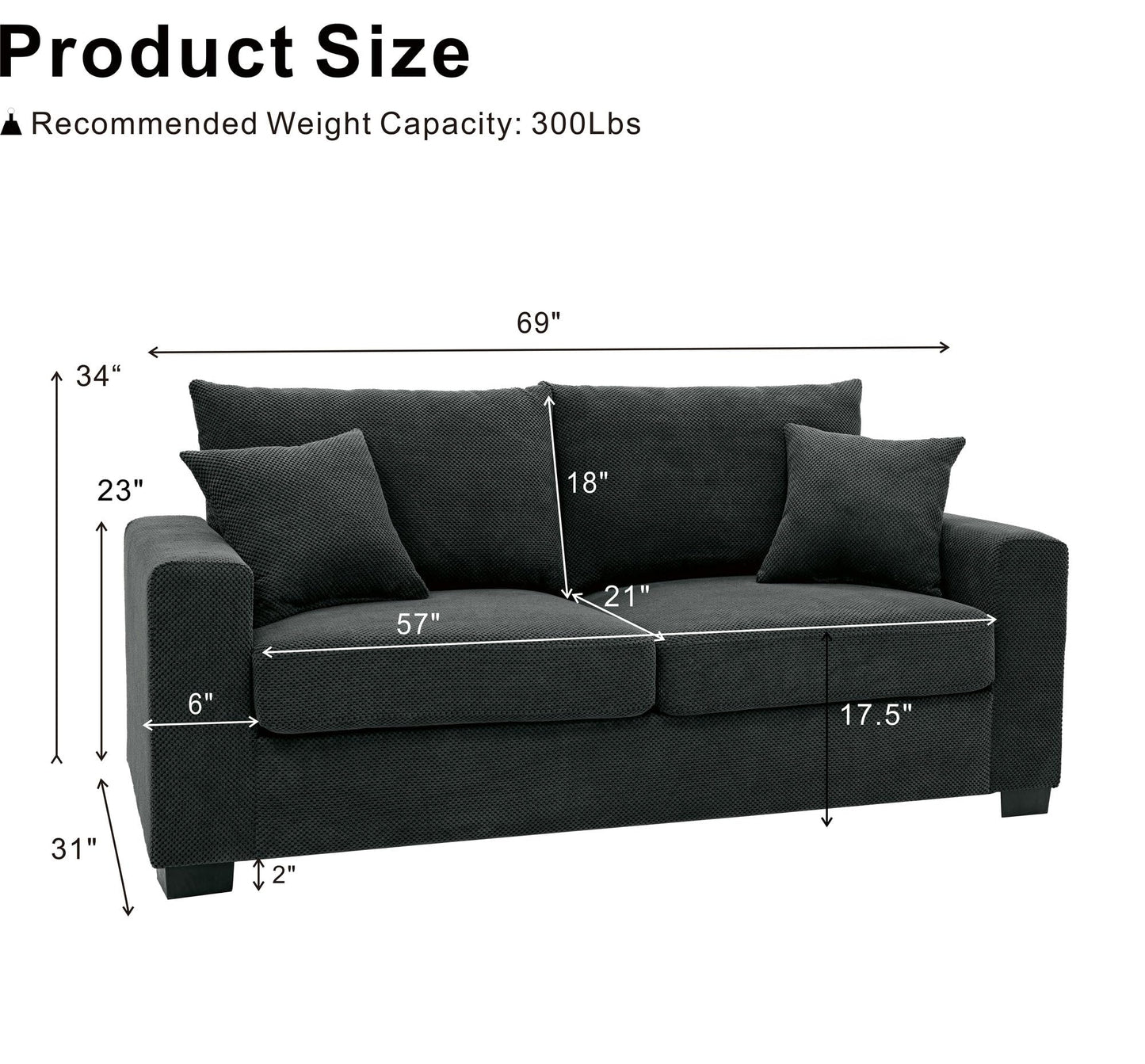 Ball & Cast 69" Loveseat Sofa, Modern Love Seat Couches for Living Room, Button Tufted Upholstered Small Couch with 2 Throw Pillows for Bedroom,Apartment,Office,Easy Assembly,Dark Grey