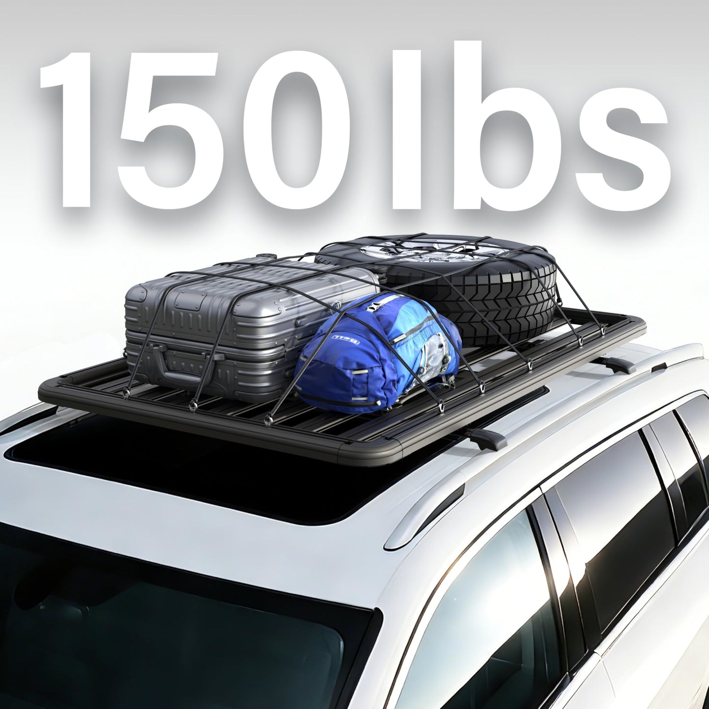 WILDROAD Aluminum Roof Platform, 63" x 47" Universal Flat Roof Rack Heavy Duty Roof Rack Platform with 10 Sets Eye Bolt Nut and T-Screws Anchoring Kit Fits for SUV, Truck