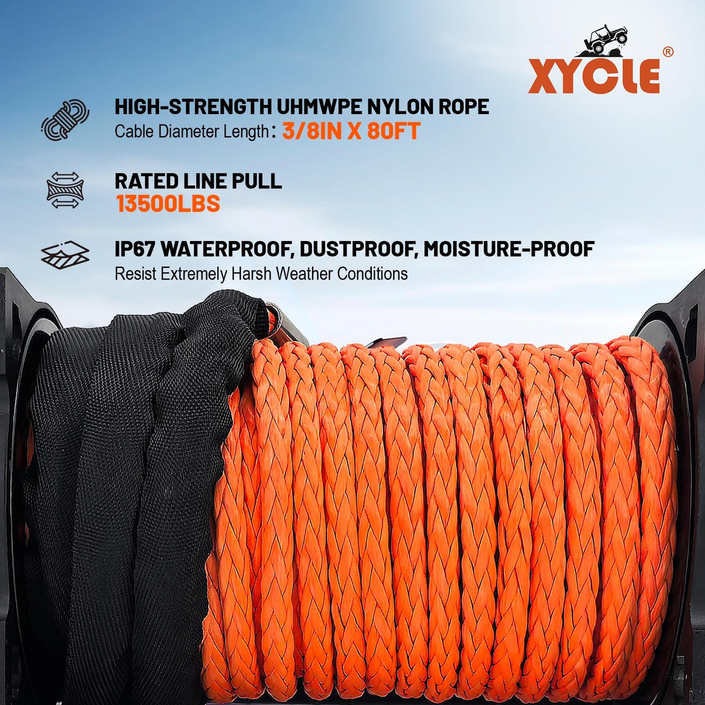 XYCLE Winch13500lbs 12V WaterproofElectric Winch Synthetic Rope Truck Winch Towing Winch Boat Trailer Winch SUV 4-Wheel Drive Off-Road Vehicle with Remote Control 3/8 Synthetic Rope (Dark-Orange)