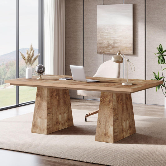 Tribesigns 63-Inch Executive Desk, Large Office Computer Desk with Double Pedestal, Modern Simple Workstations Writing Table Conference Table Business Furniture for Home Office, Natural