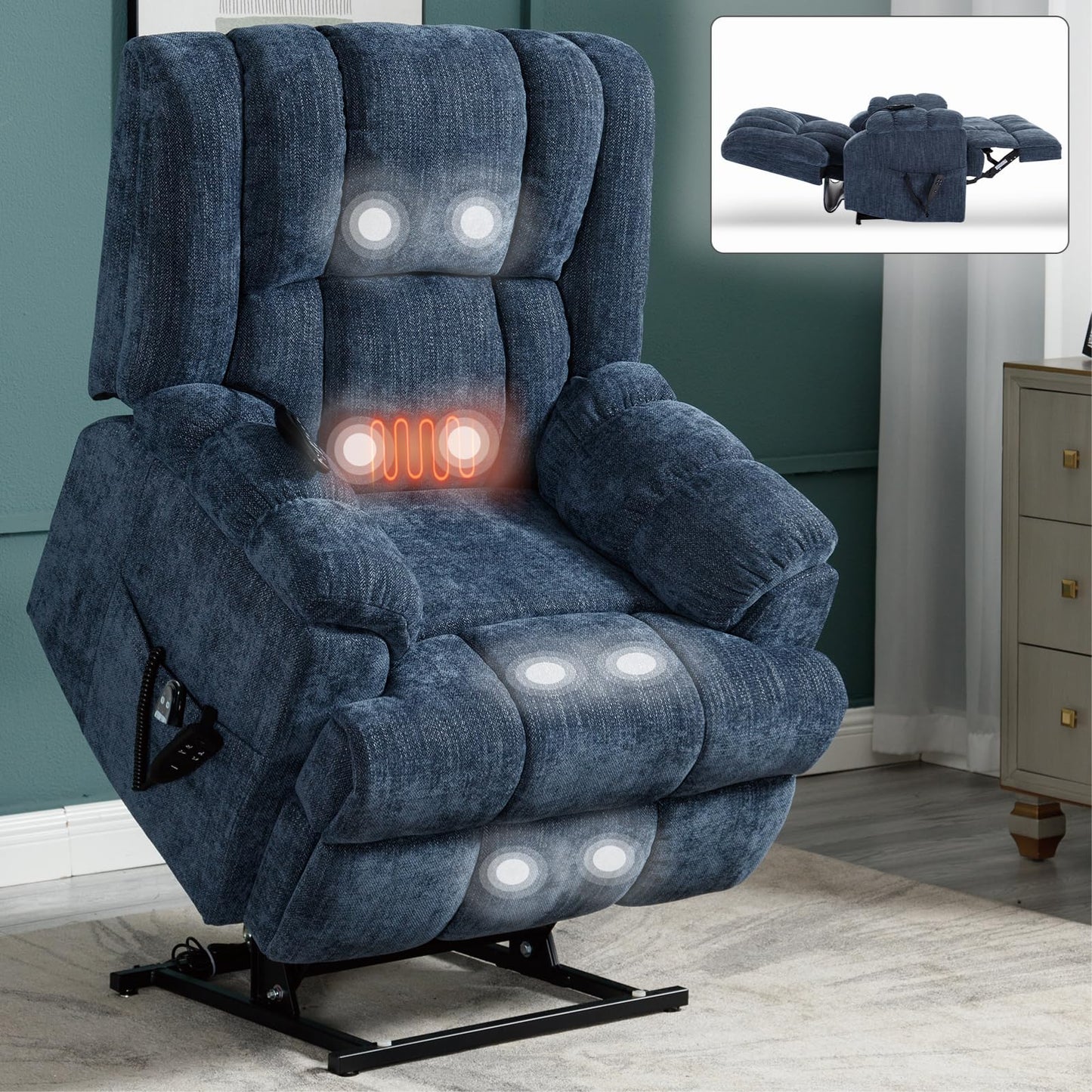 KEIKI Dual Motor Power Lift Recliner Chair,Massage Up to 350 LBS, Lift Recliners with Power-Remote