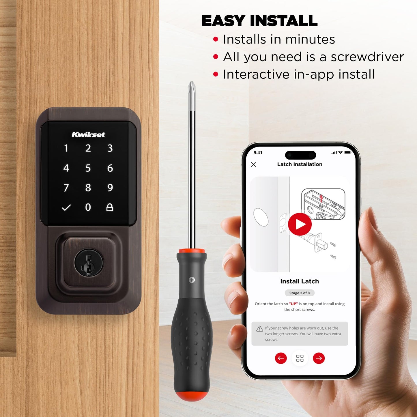 Kwikset Halo Wi-Fi Smart Lock, Keyless Entry Front Door Touchscreen Deadbolt, App Control, Grade AAA Certified, Easy Install No Hub, Venetian Bronze Finish