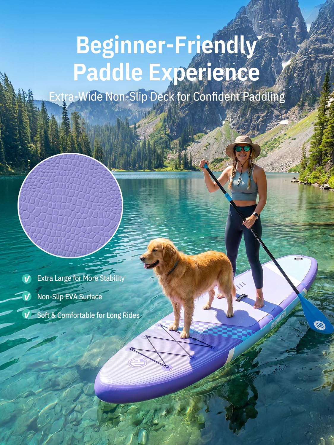 Niphean Inflatable Stand Up Paddle Board with SUP Accessories, Anti-Slip EVA Deck, 10’6’’ Inflatable Paddle Boards for Adults & Youth of All Skill Levels,Pink