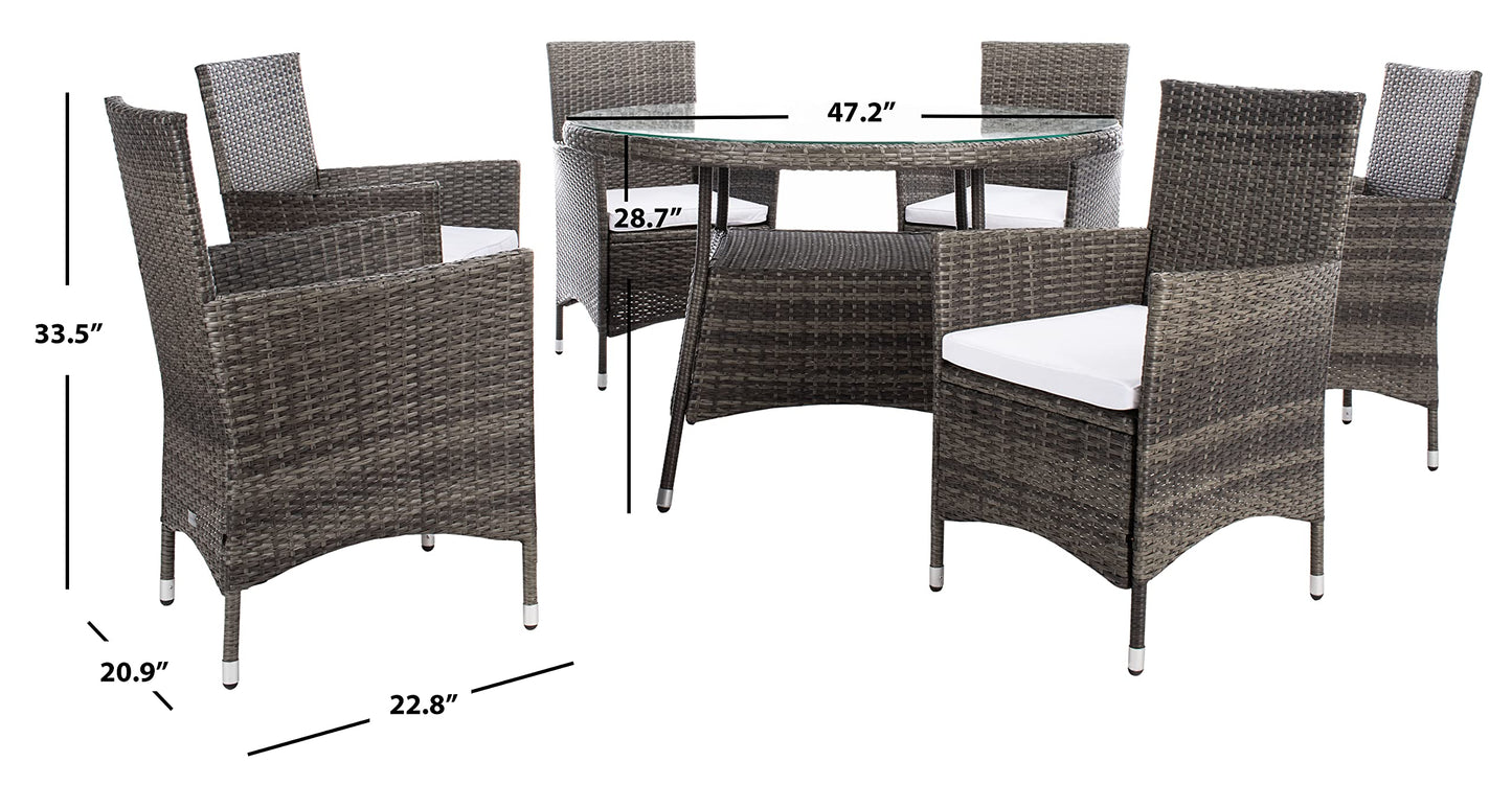 SAFAVIEH Outdoor Collection Challe Grey Brown/White Dining Set PAT7702C-3BX
