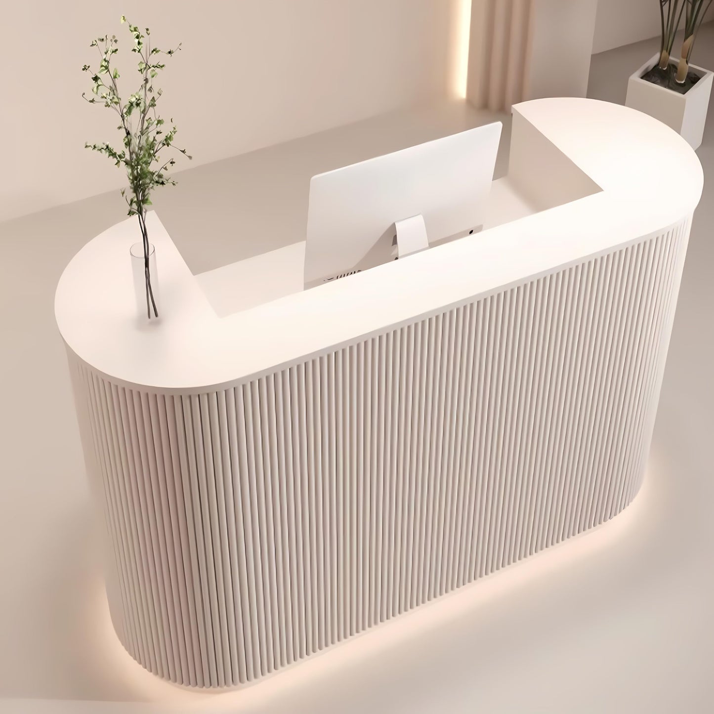 Modern Reception Desk with LED Light - 47.2" Curved Front Counter with Hidden Cable Management, Lockable Drawers & Engineered Wood Construction, Salon Spa Boutique Office Checkout Station