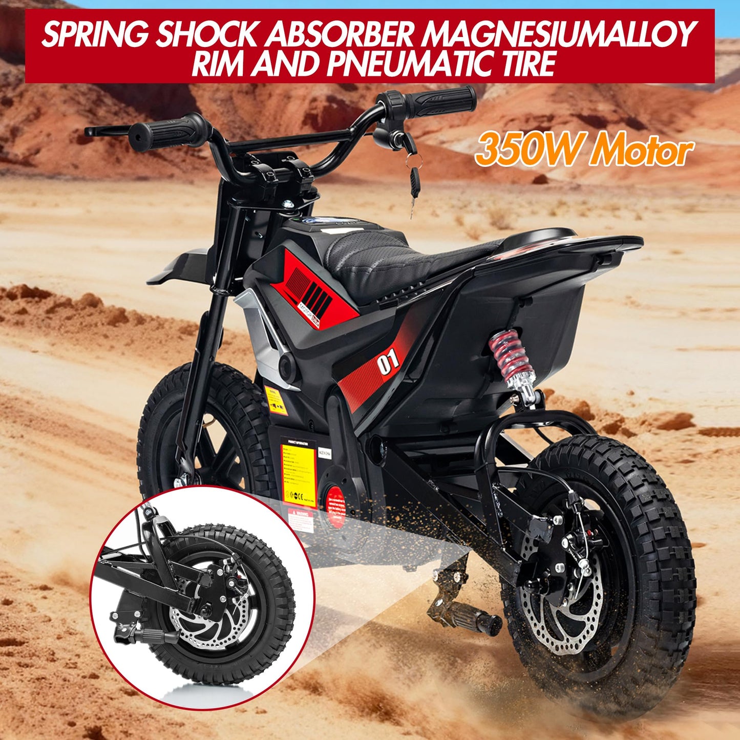 Electric Dirt Bike for Kids 10-12 Years, 350W Motor 14MPH Off-Road Motorcycle, 24V 7AH Battery 12" Fat Tire Suspension, 130lbs Max Load Mini Dirtbike for Teens Boys Girls