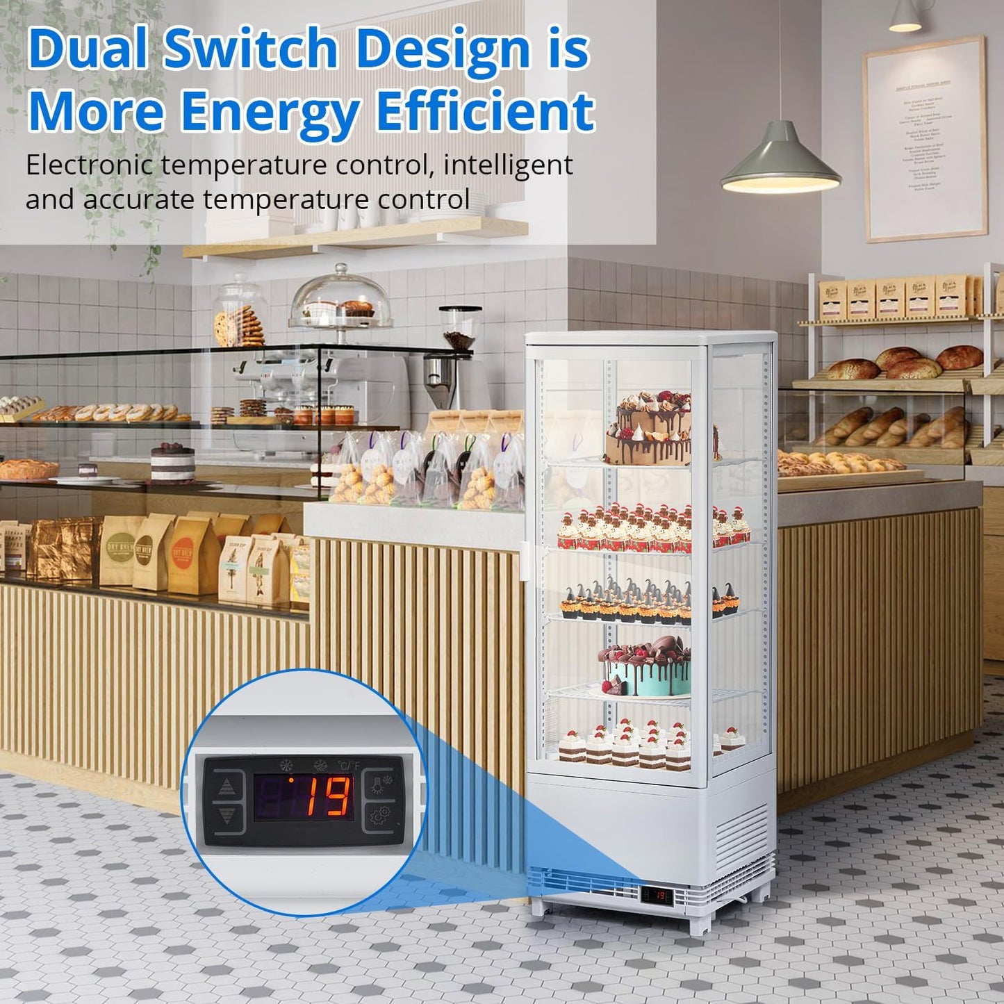 GarveeHome Commercial Display Refrigerator, 4.2 Cu.Ft Display Refrigerator Cooler with LED Lighting, Adjustable Shelves Glass Door Merchandiser Cooler, Automatic Defrost Freestanding Upright Beverage