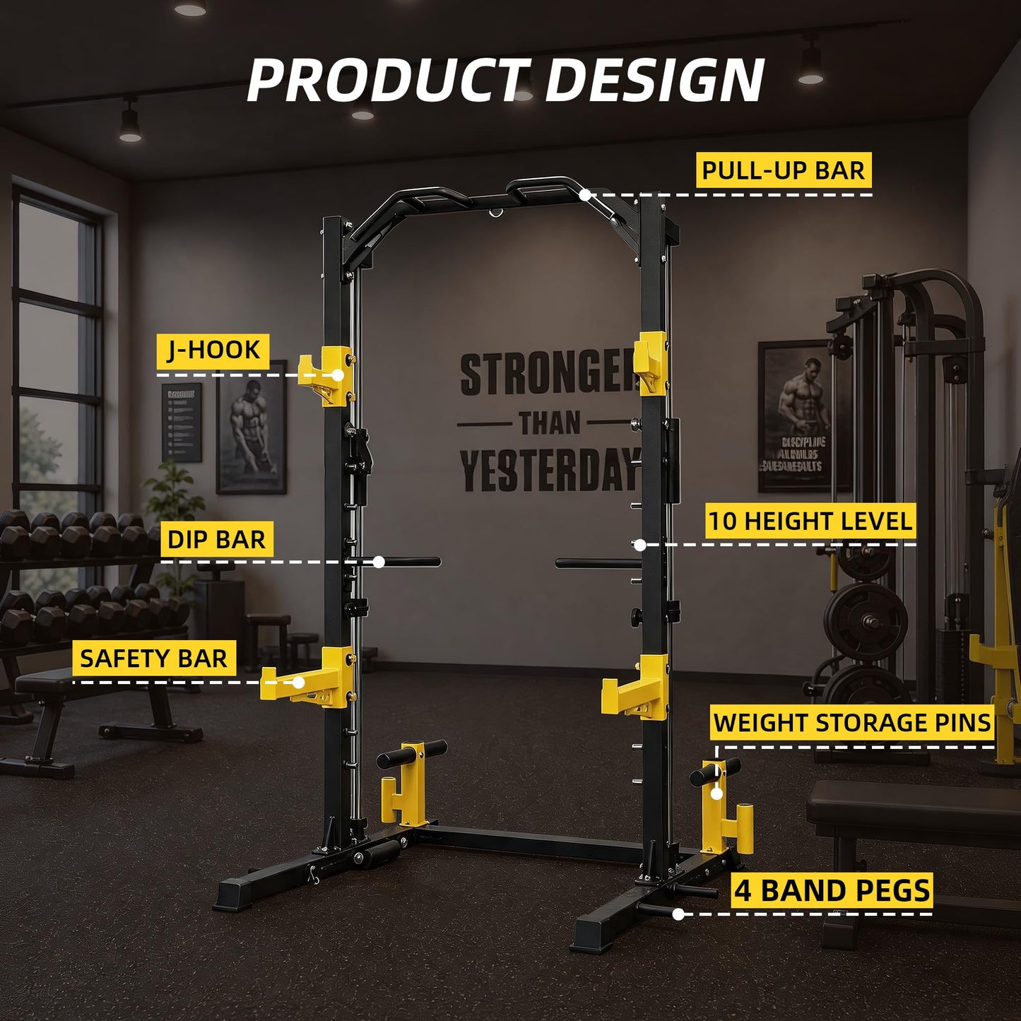 Fitvids Smith Machine Power Cage, Multi-Function Squat Rack with Dip Bars, Weight Plate Storage, J Hooks, Barbell Holder & T-Bar Row Platform, Tricep Rope,2000lb Capacity