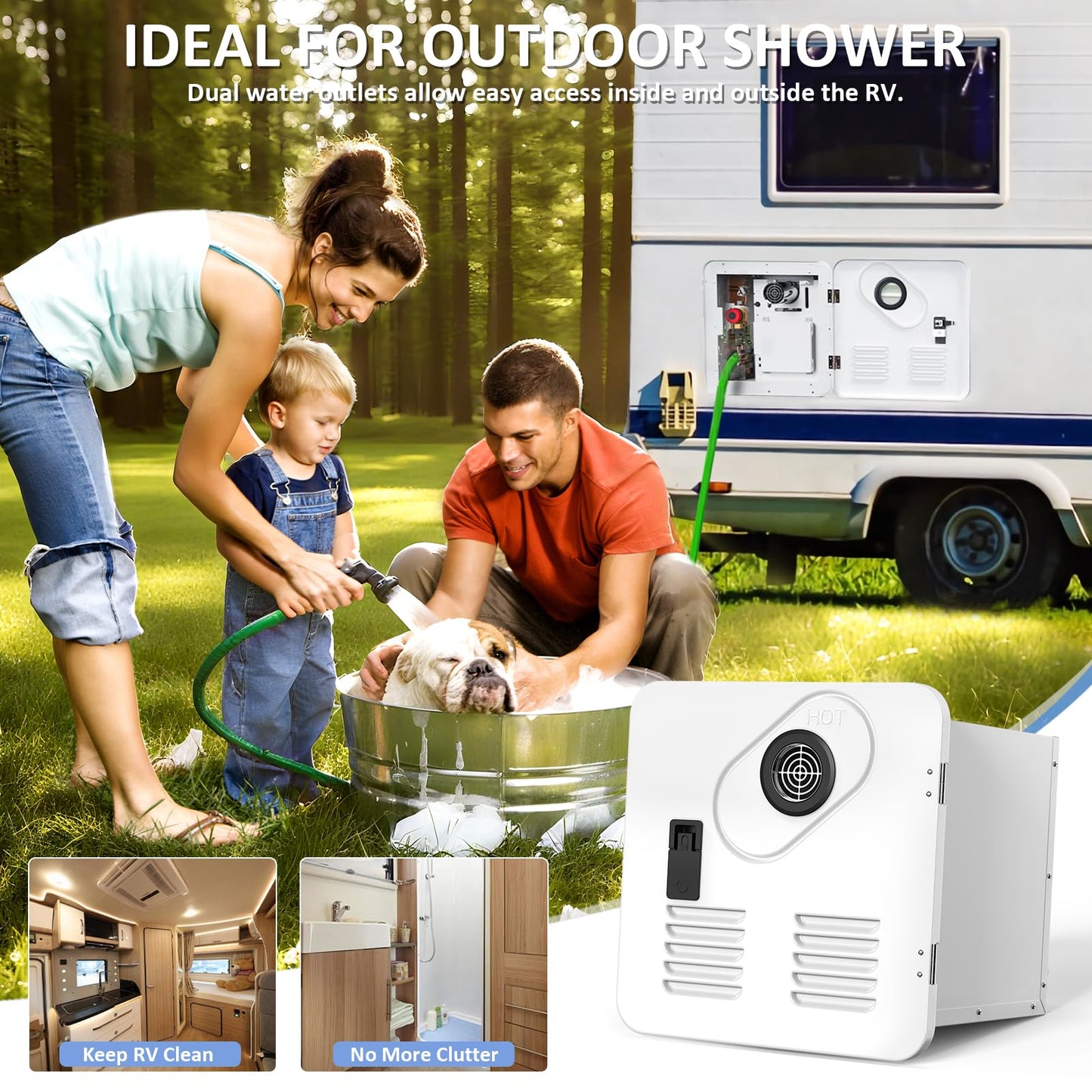 Jocoevol 65,000 BTU RV Tankless Water Heater, High Altitude Available, 12V, CSA Certificated, Instant Shower with 15 x 15 inches White Door and Multi-function Controller, Ideal for RVers' Family Use