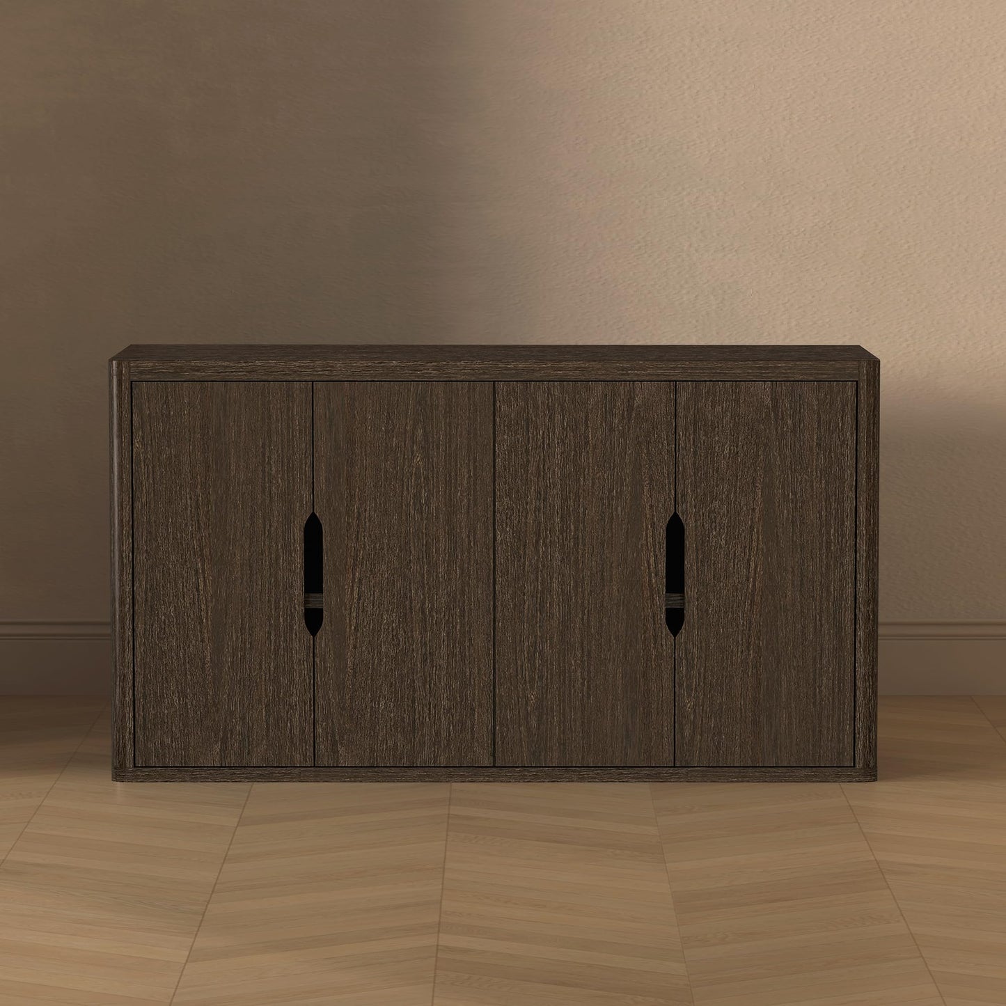 Manhattan Comfort Rivington Modern Sideboard Buffet Cabinet with Storage – 60" Media Console Table with Doors and 4 Adjustable Shelves for Dining Room, Living Room, or Entryway, Walnut