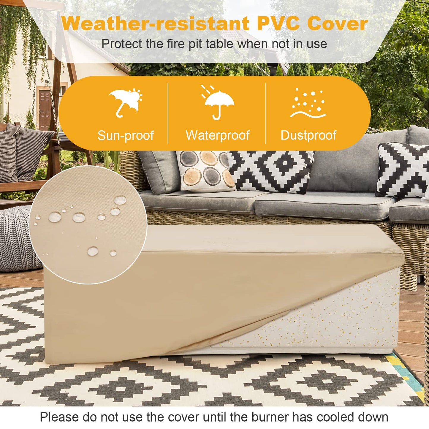 COSTWAY 42" Rectangle Fire Pit Table, Terrazzo Propane Gas Fire Table, Simple Ignition System & Stainless Steel Burner, Protective PVC Cover Included, Outdoor Fire Pit for Backyard, Garden