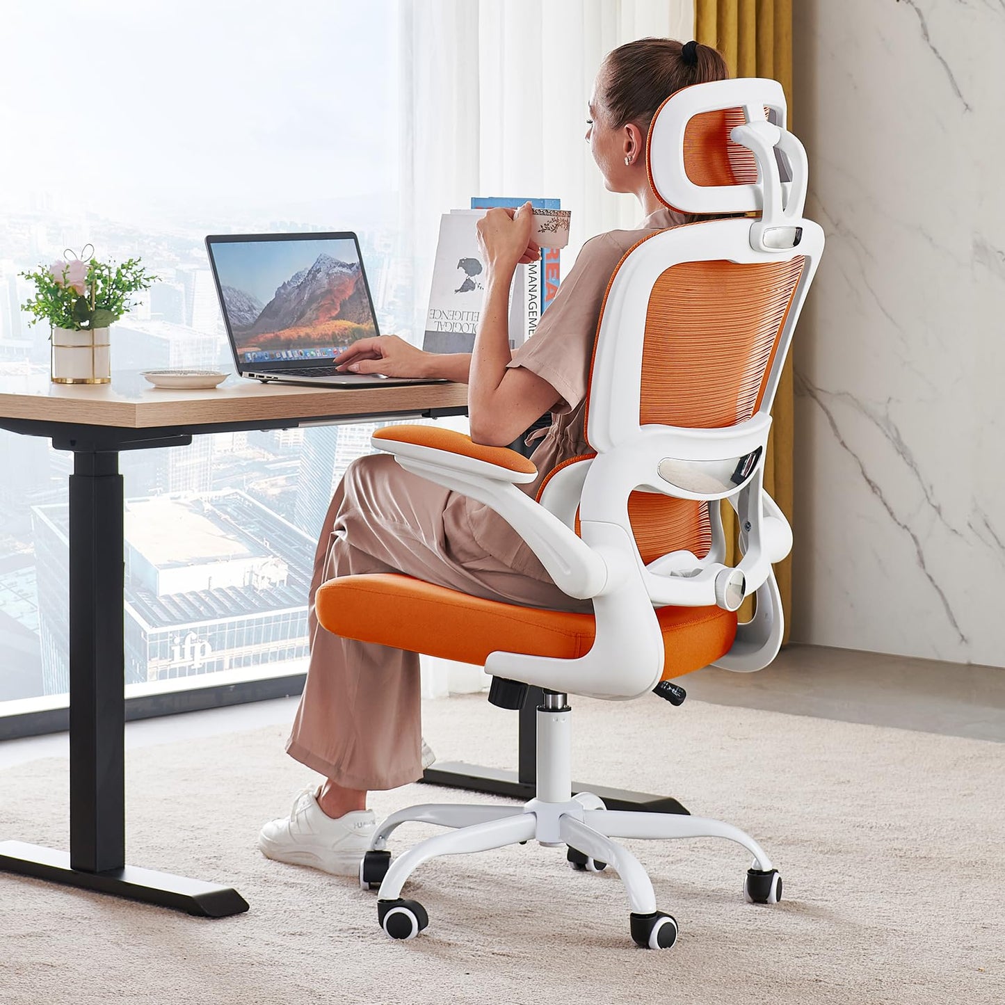 TRALT Office Chair Ergonomic Desk Chair, 330 LBS Home Mesh Office Desk Chairs with Wheels, Comfortable Gaming Chairs (Burnt Orange)