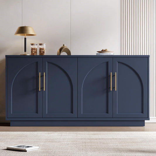 Fatmok Buffet Cabinet with Storage, 59'' Modern Arched Sideboard Cabinet w/Adjustable Shelves, Wood Media TV Console Table Credenza for Living Room Hallway Entryway, Dark Blue