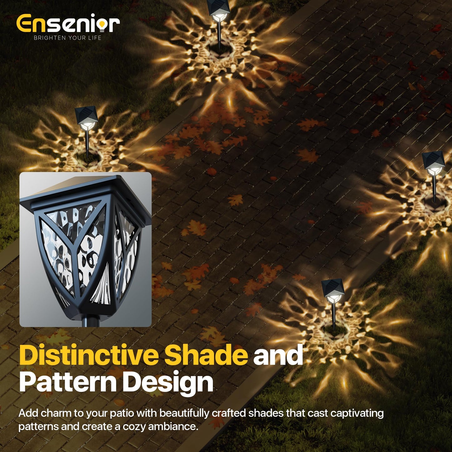 Ensenior Solar Garden Lights - 3000K LED, Waterproof, Black, 6-Pack, Model CP1-9CM-30K-06-BL-ZY-M02