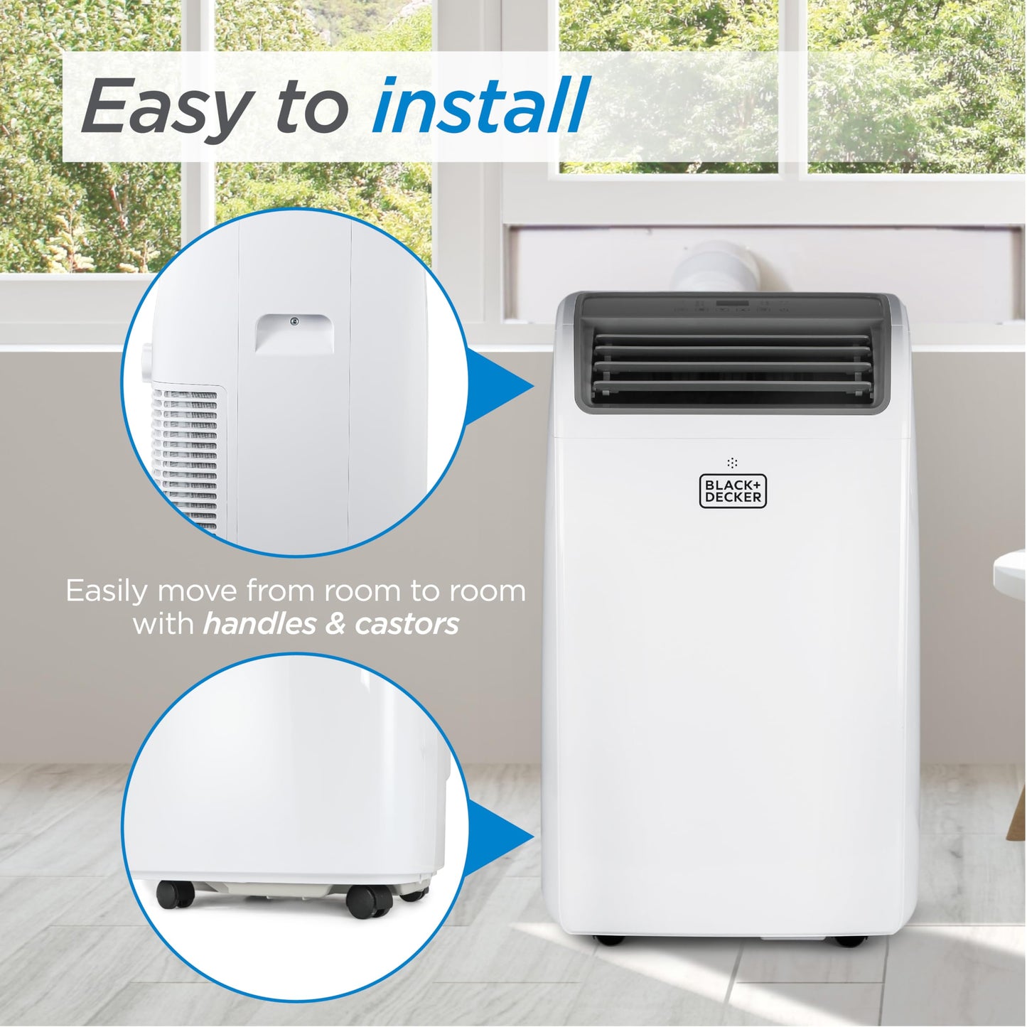 BLACK+DECKER Portable Air Conditioner, 14,000 BTU for Rooms Up To 700 Sq. Ft., Portable AC with Follow Me Remote Control & Window Kit, BPT10WTB, White