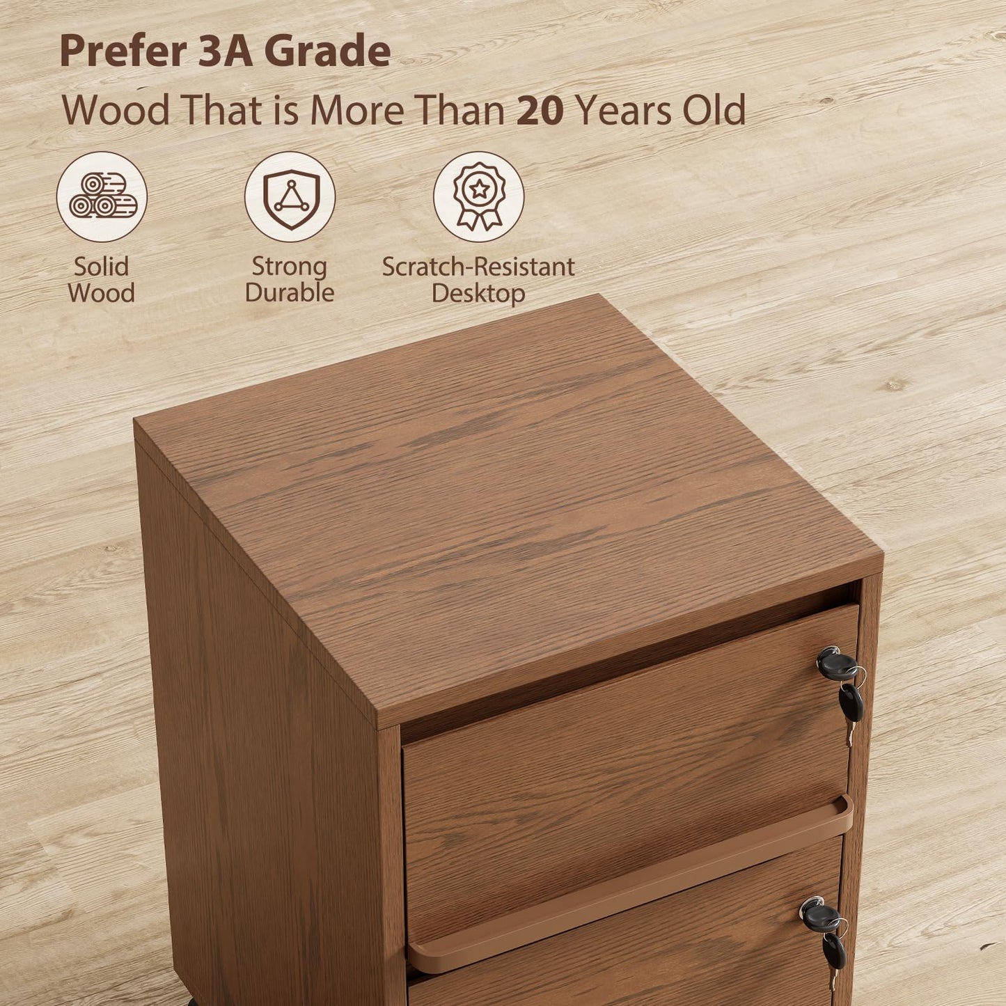 KungFuWood Wheeled Double-Drawer Filing Cabinet, Lockable Mobile File cabinets, Suitable for Home Offices or Storage cupboards for Storing Legal documents or Letter-Sized Files.