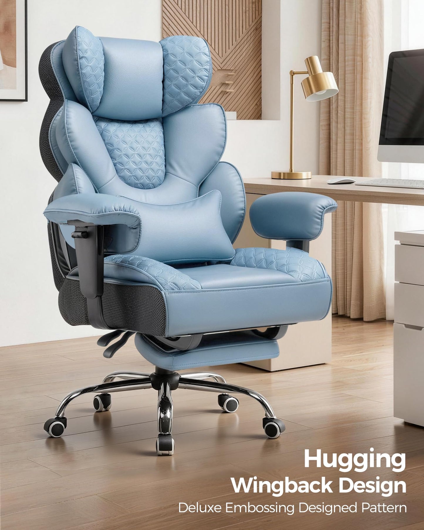 COMHOMA Big and Tall Office Chair with Upgrade Footrest, Heavy Duty Gaming Chair High Back Executive Chair with Spring Lumbar Support for Lower Back Pain Relief, 150°Reclining Adjustable Armrests