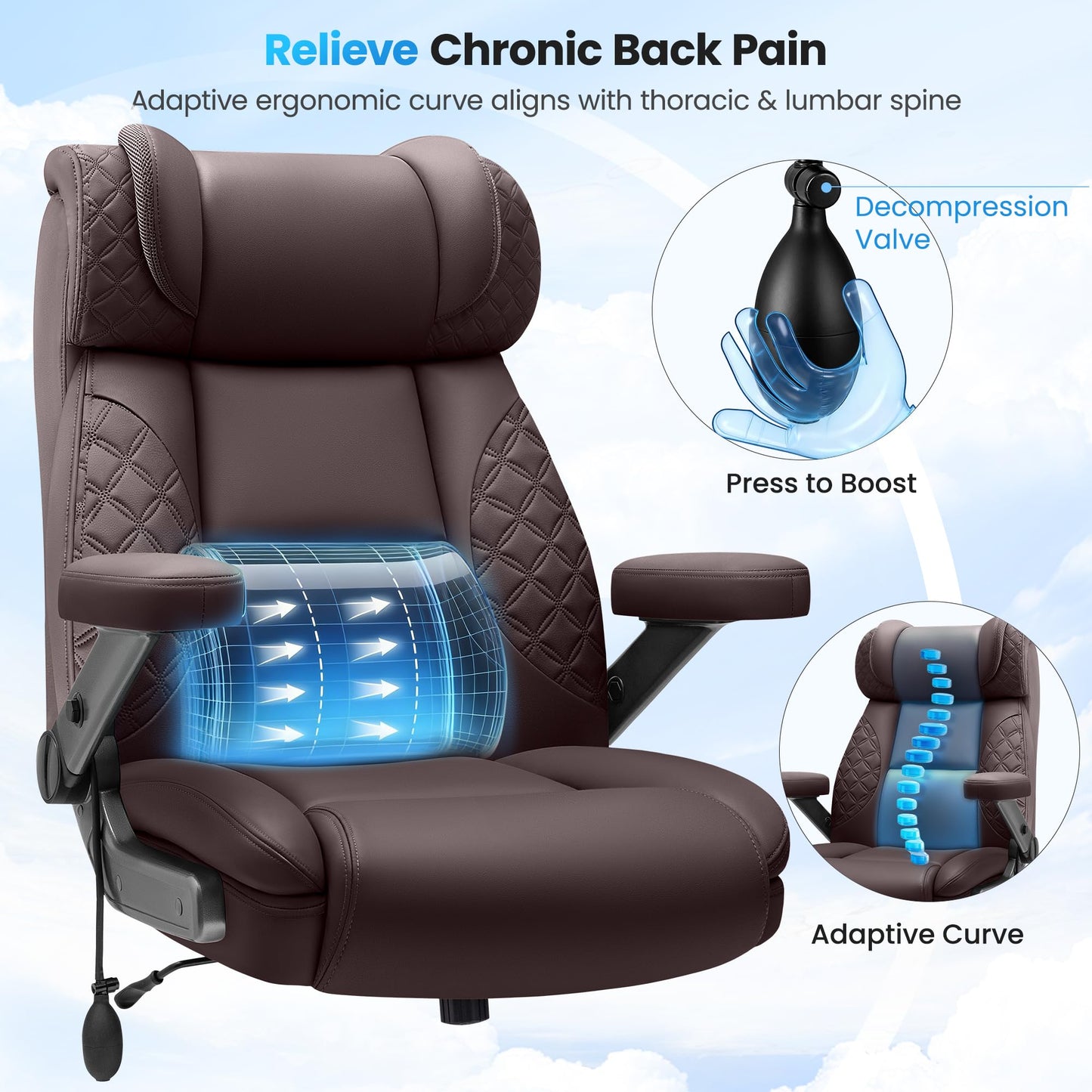 Big and Tall Office Chair for Heavy People, 500LBS Wide Seat Computer Desk Chair, Extra Large Executive Gaming Chair with Adjustable Lumbar Support and 5D Flip Arms, Comfy Heavy Duty Office Chair