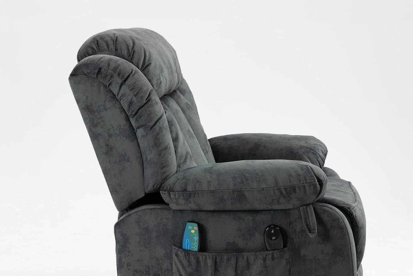 Ball & Cast Lift Recliner Chair with Sides Pockets,Lounge Relax Single Sofa W/Multi-Function Massage and Heat,Glider Reclining Chair W/USB Port &Cup Holders,for Living Room,Grayish Blue