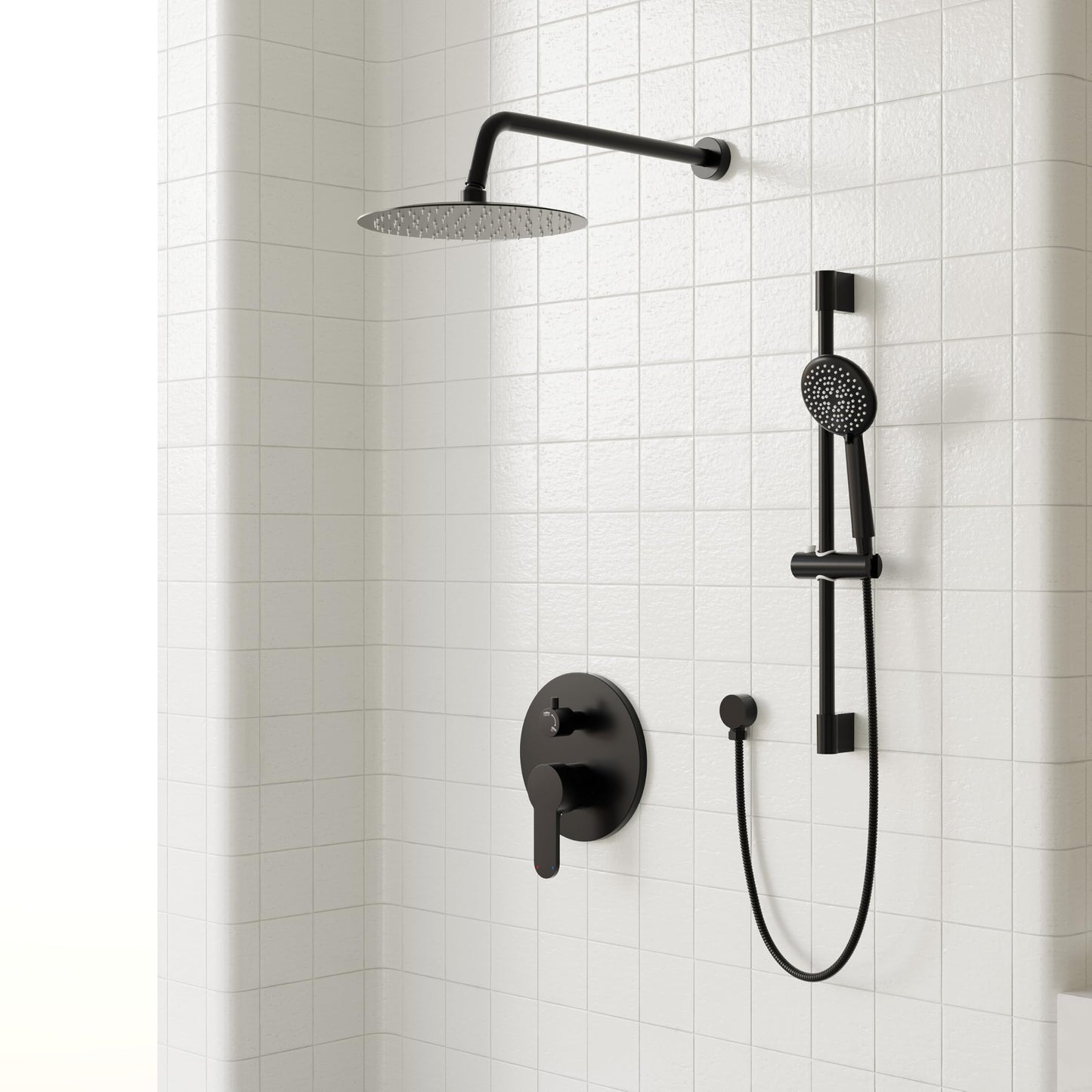 Gabrylly Shower System, High Pressure 12" Rain Shower Head with Handheld Shower,Wall Mounted Slide Bar Shower Faucet Set Complete, Shower Combo Set with Shower Valve,Matte Black